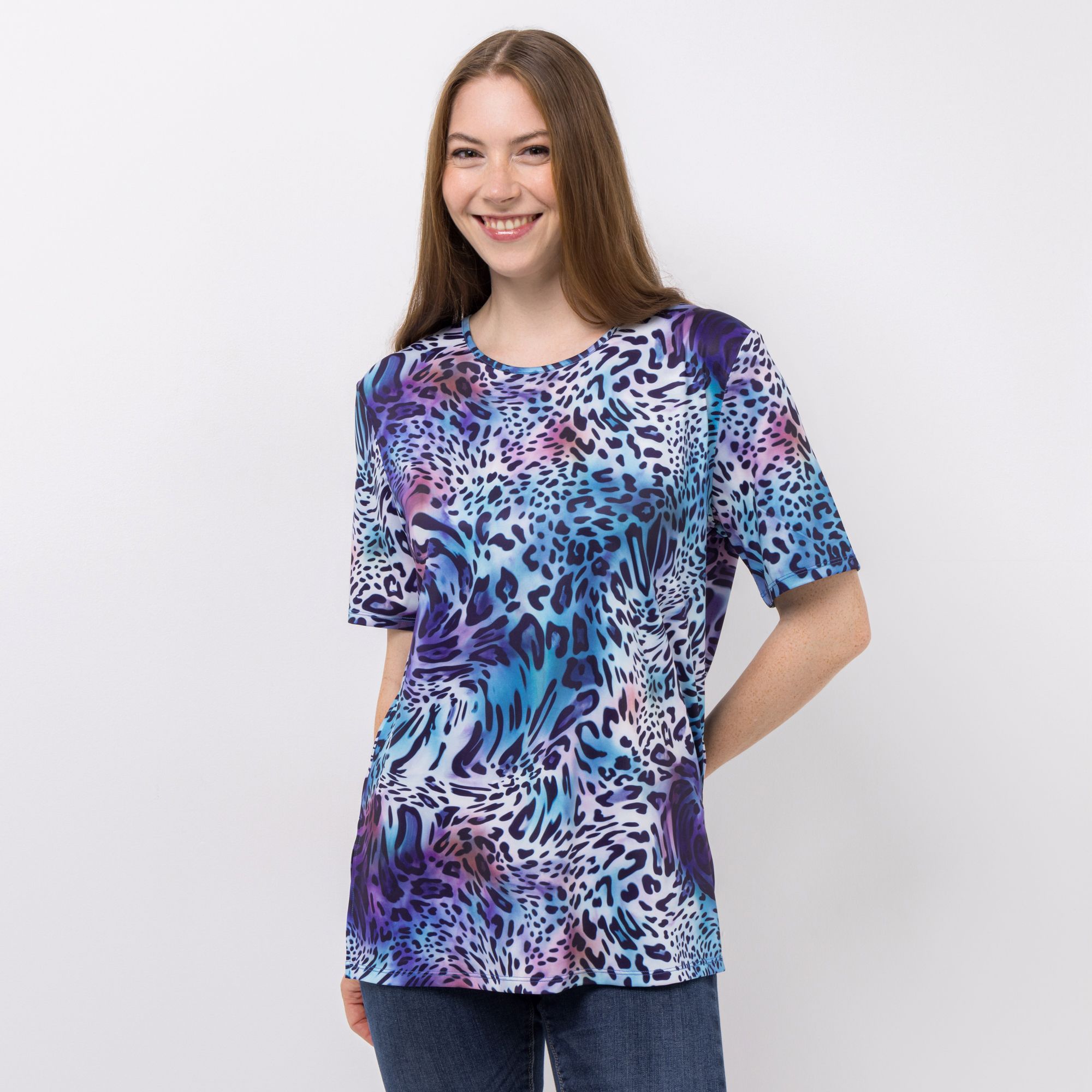 IN-PRINT Jersey-Shirt, 1/2-Arm Rundhalsausschnitt Seitenschlitze Leger weit