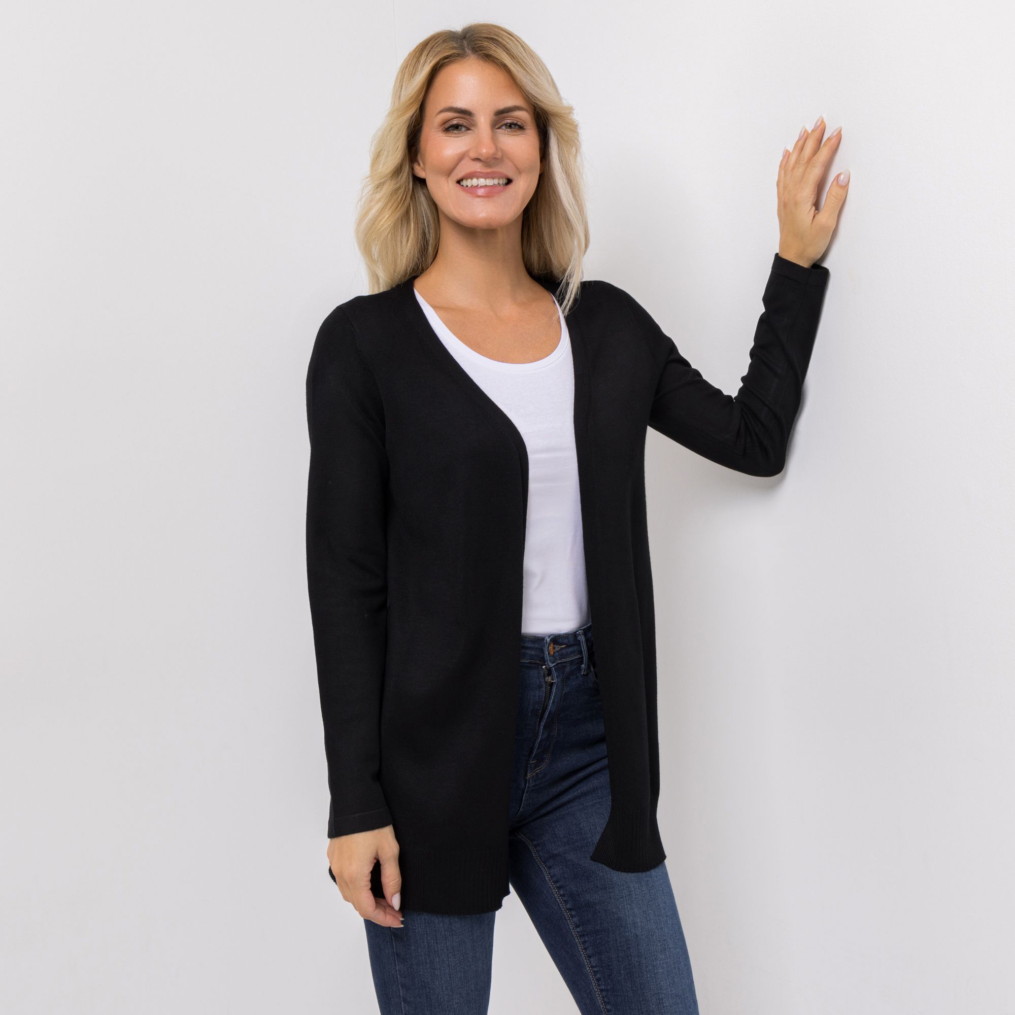 VIA MILANO Longcardigan Rippstrick offene Front figurbetont