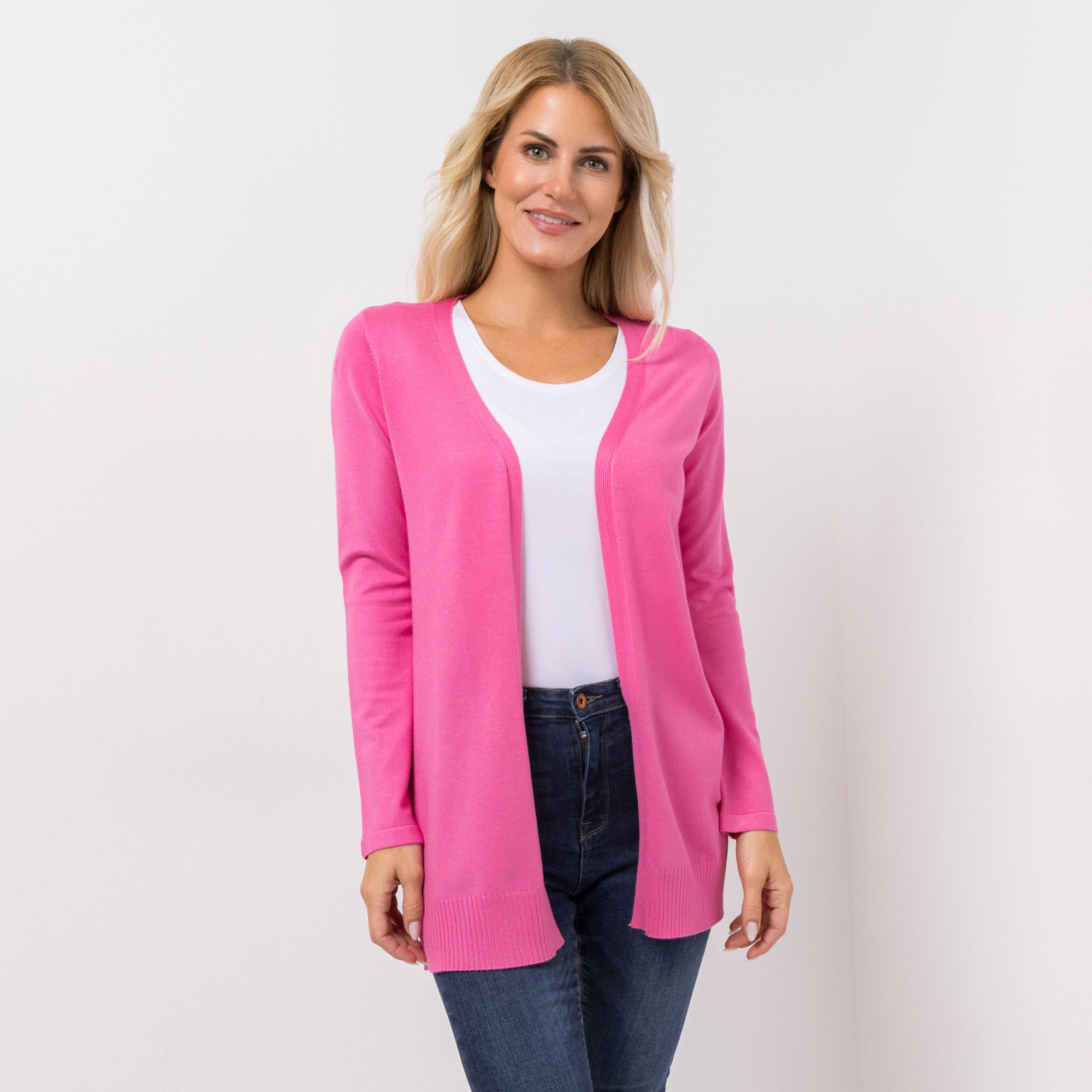 VIA MILANO Longcardigan Rippstrick offene Front figurbetont