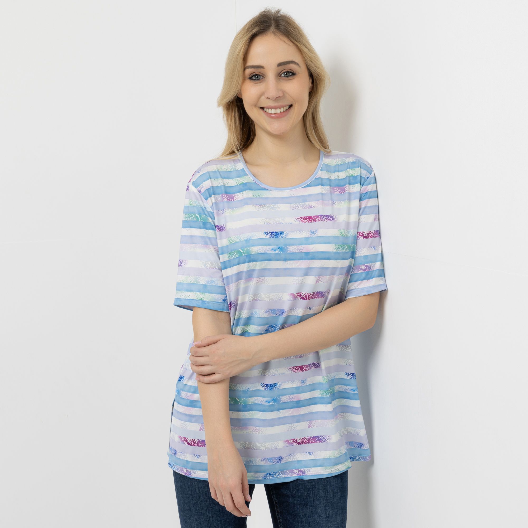 IN-PRINT Shirt, 1/2-Arm Rundhalsausschnitt Seitenschlitze