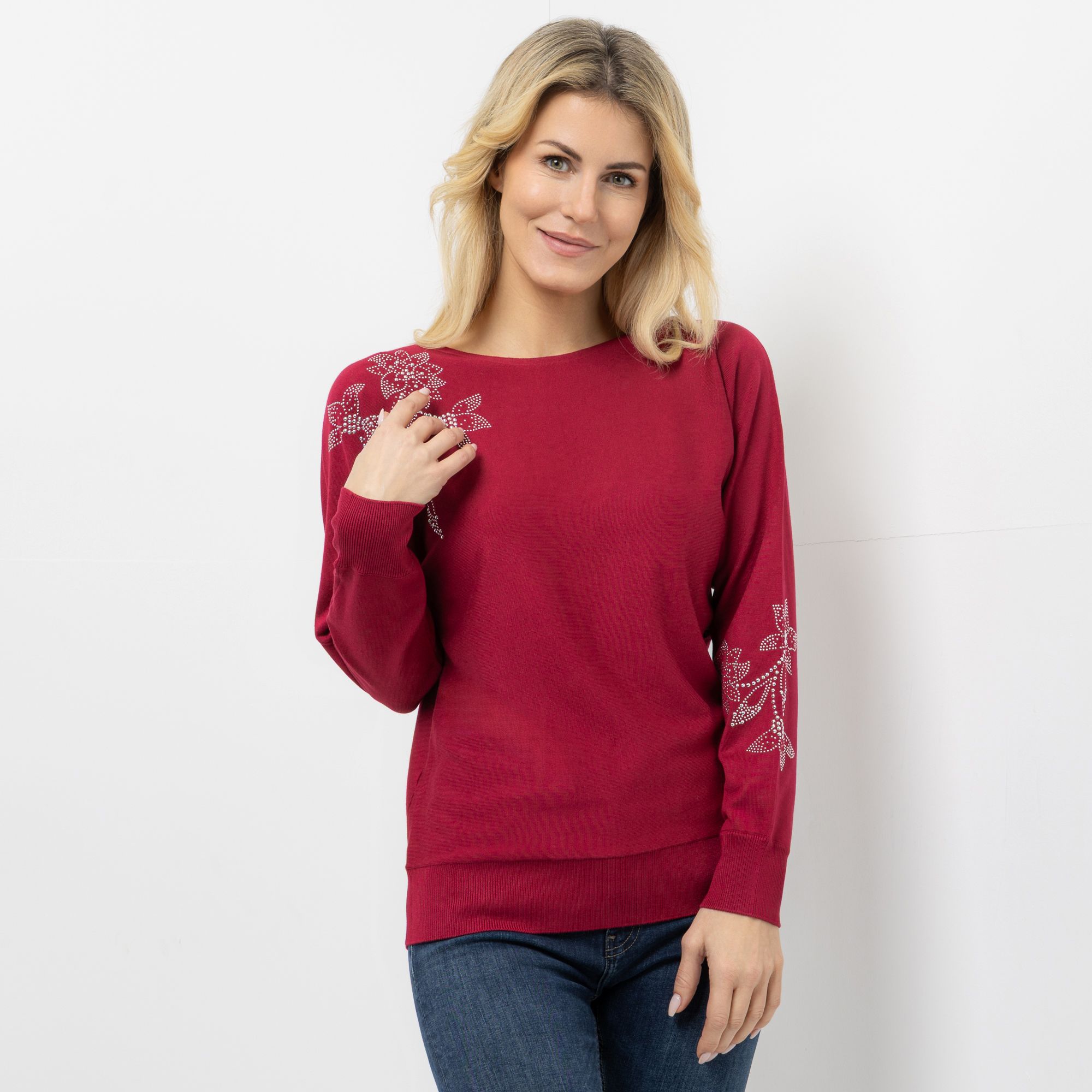 VIA MILANO Pullover, 1/1-Arm Rundhalsausschnitt Studs am Ärmel figurumspielend