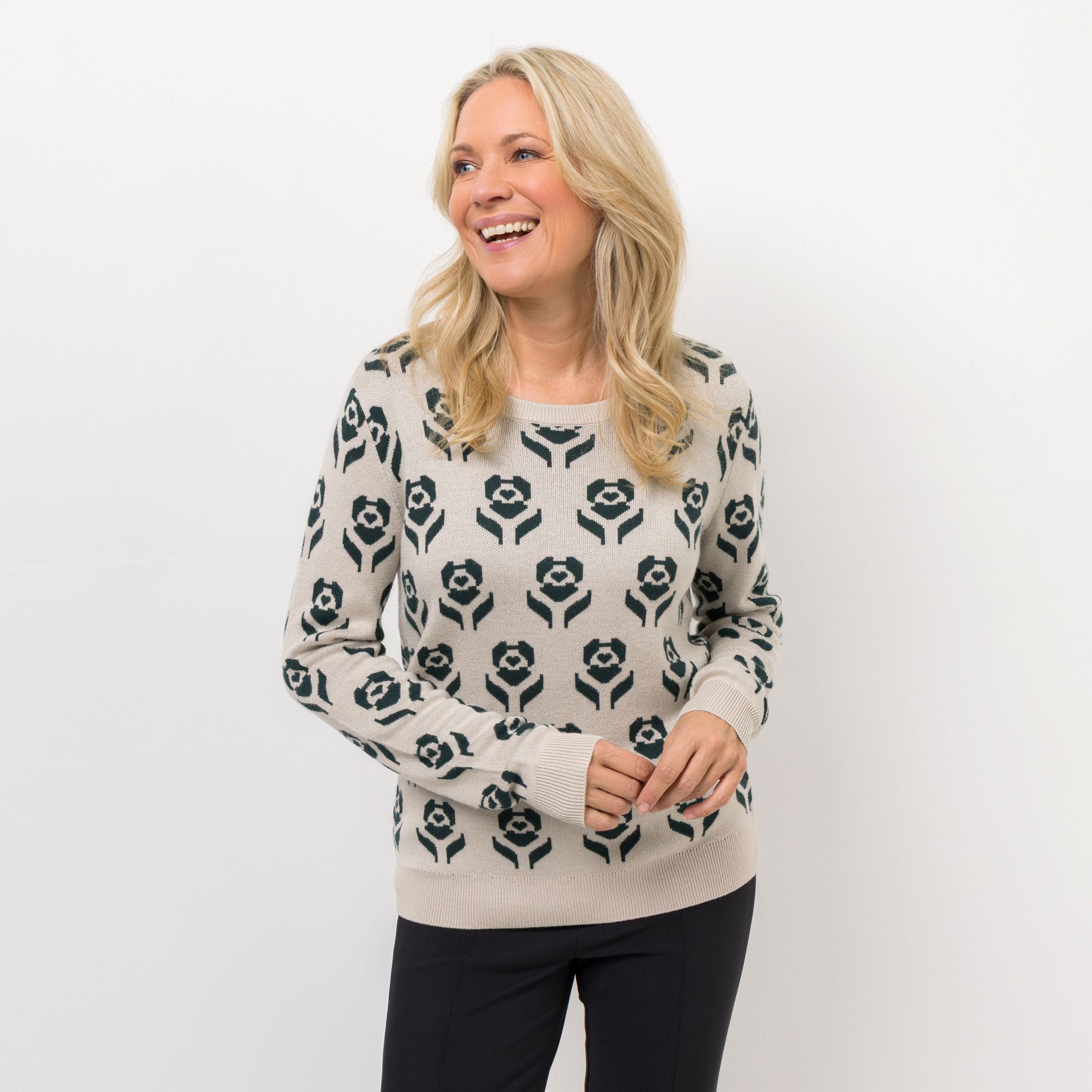 VIA MILANO Pullover Rundhalsausschnitt Jacquard figurumspielend