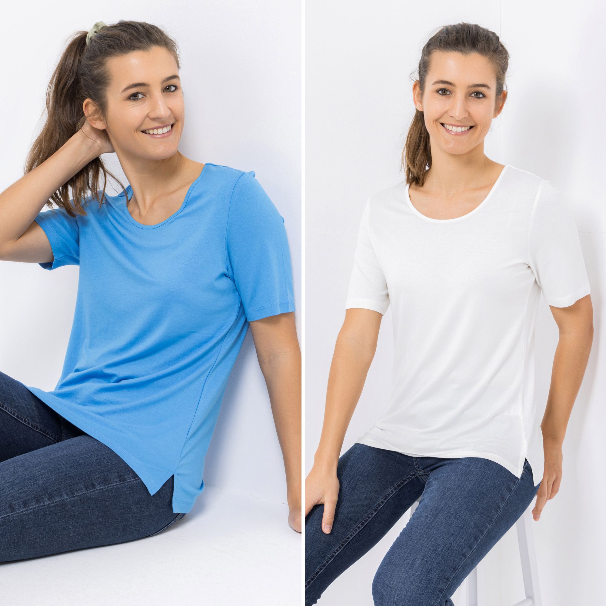 DENIM & CO. 2 Shirts 1/2-Arm Rundhalsausschnitt Seitenschlitze