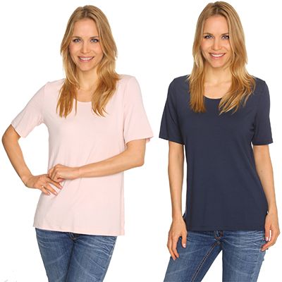 DENIM & CO. 2 Shirts 1/2-Arm Rundhalsausschnitt Seitenschlitze