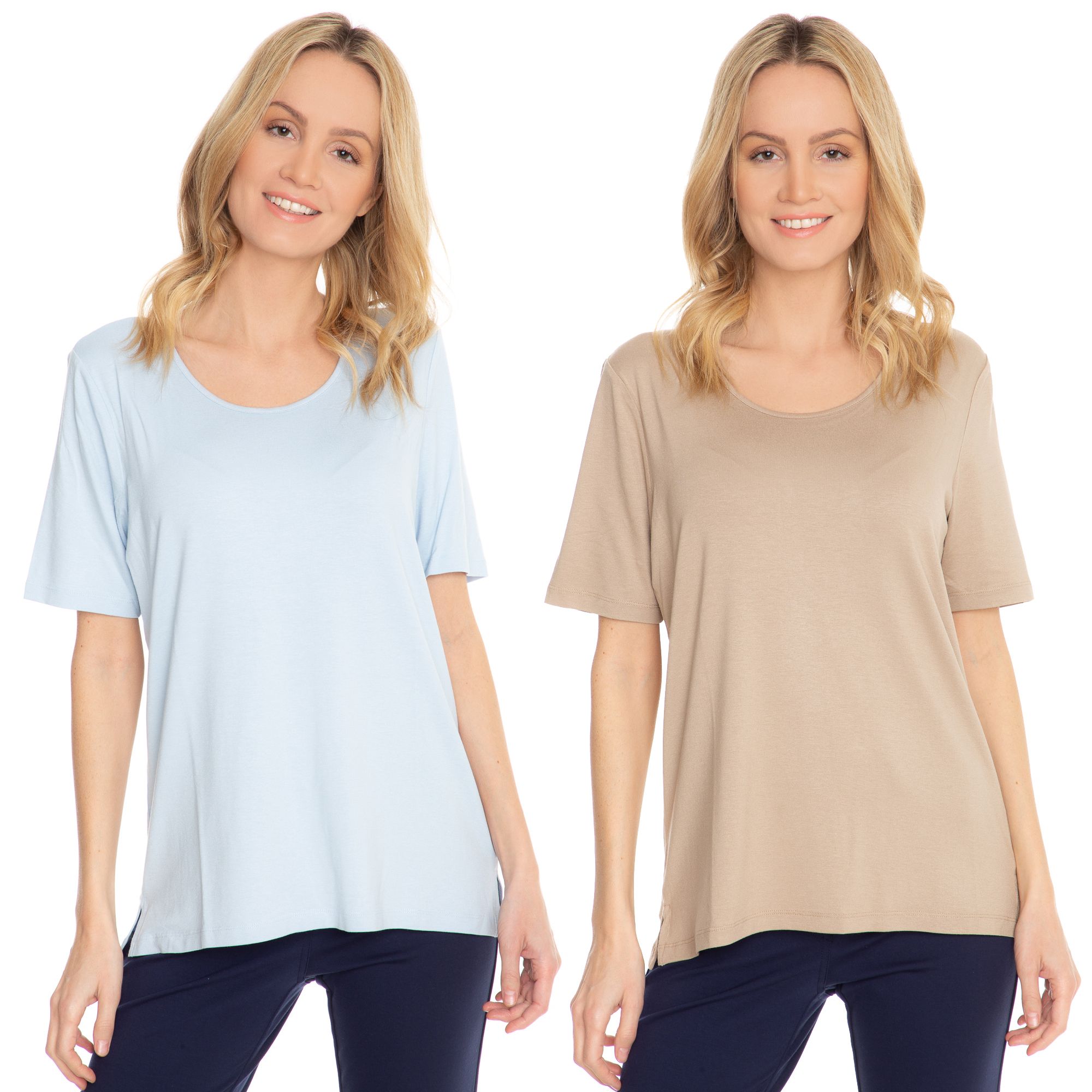 DENIM & CO. 2 Shirts 1/2-Arm Rundhalsausschnitt Seitenschlitze