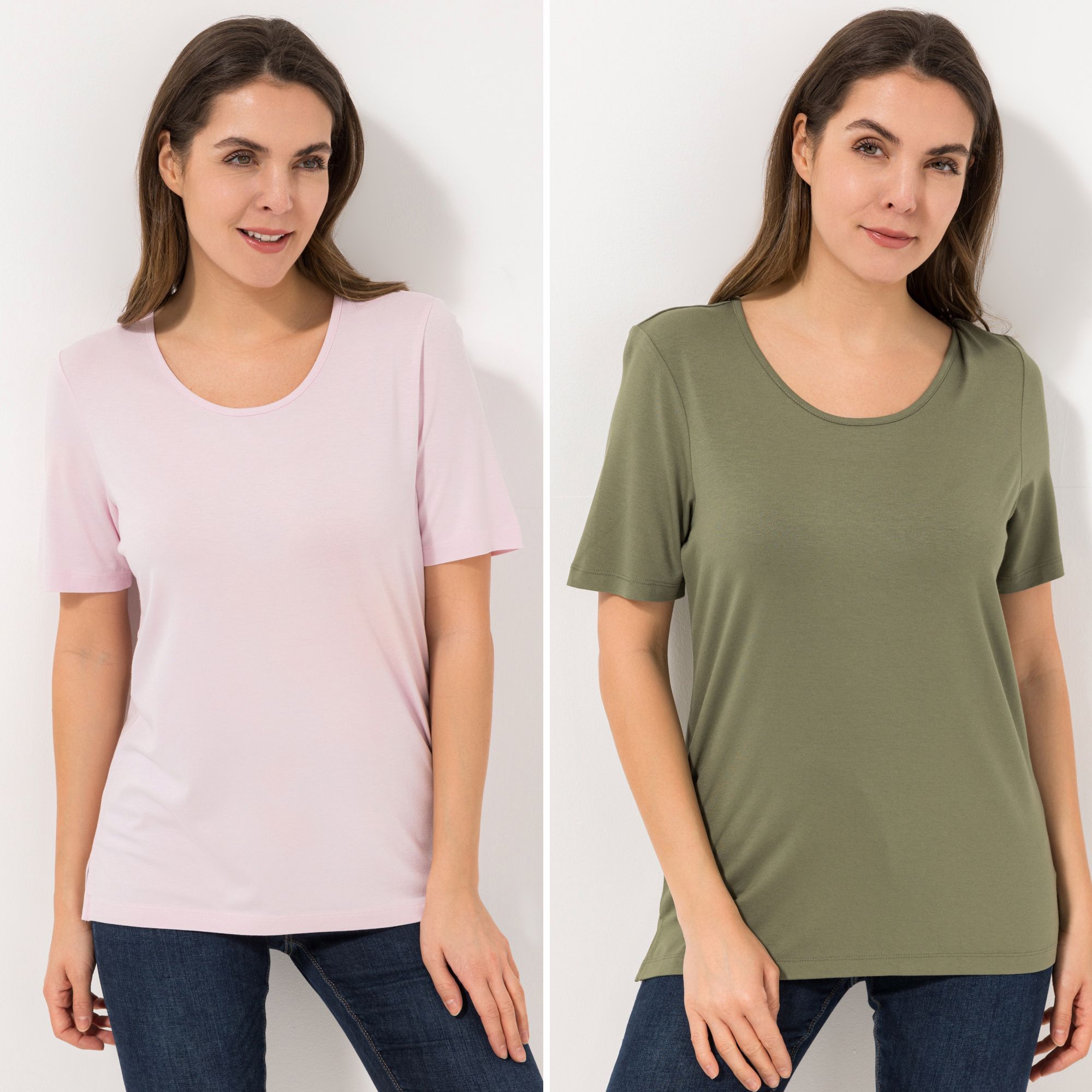 DENIM & CO. 2 Shirts 1/2-Arm Rundhalsausschnitt Seitenschlitze