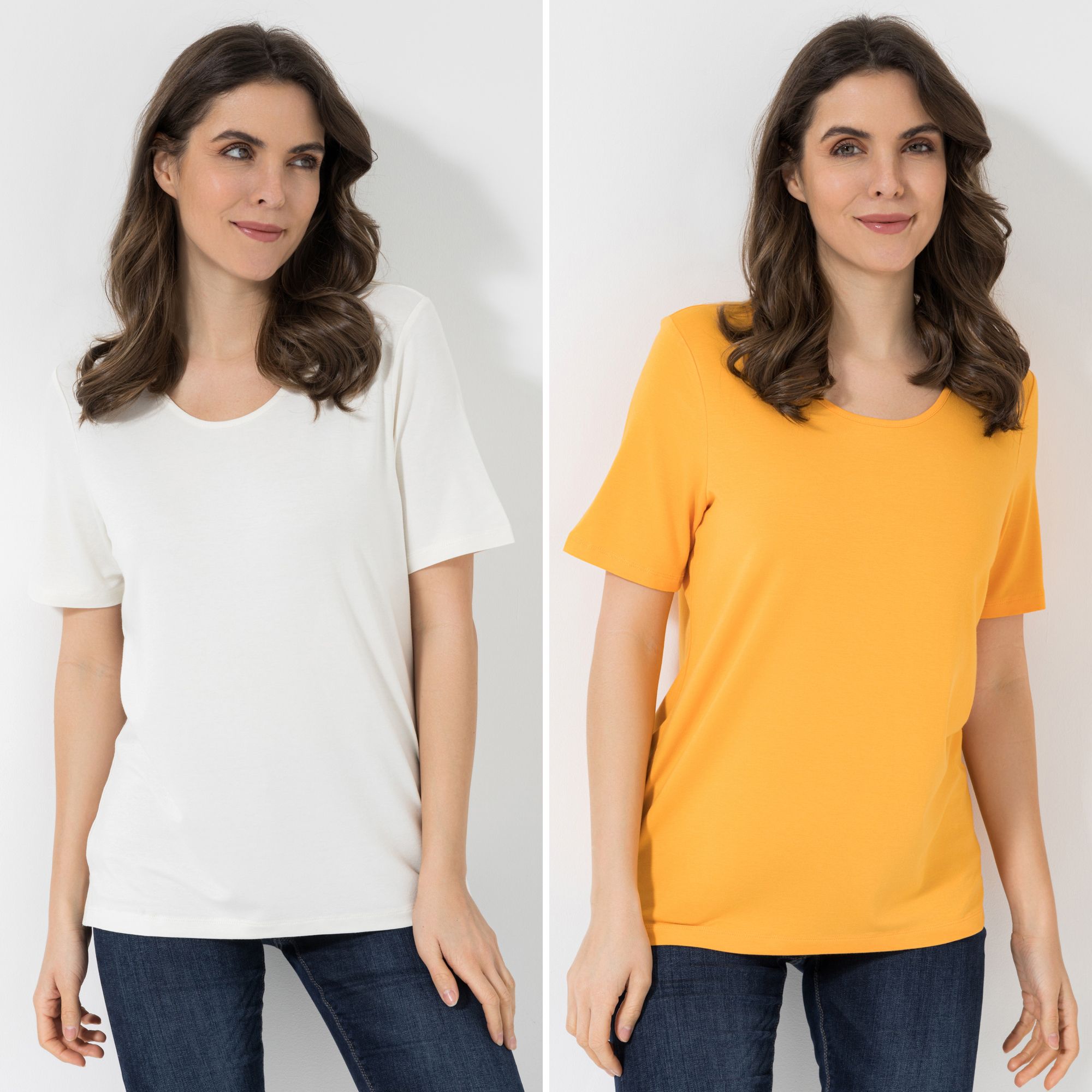 DENIM & CO. 2 Shirts 1/2-Arm Rundhalsausschnitt Seitenschlitze