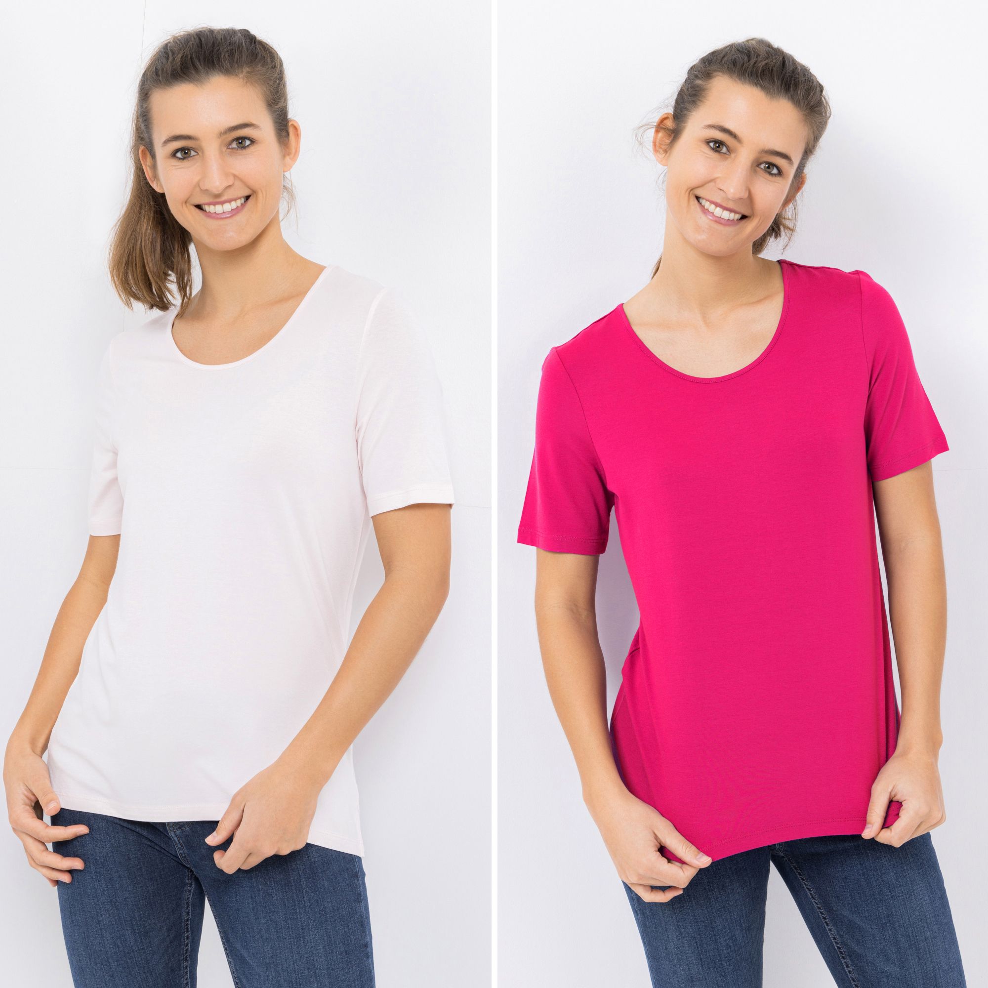 DENIM & CO. 2 Shirts 1/2-Arm Rundhalsausschnitt Seitenschlitze