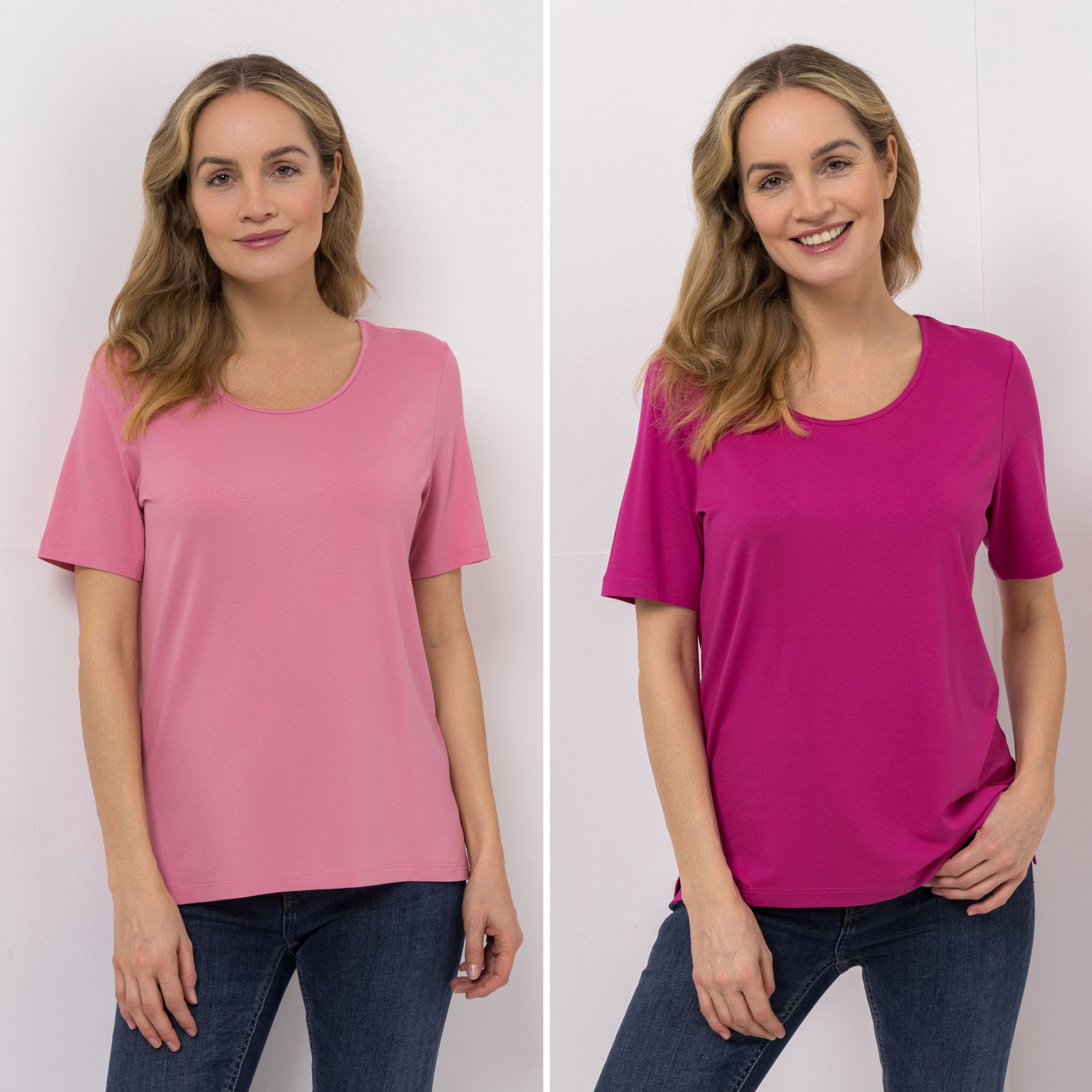 DENIM & CO. 2 Shirts 1/2-Arm Rundhalsausschnitt Seitenschlitze