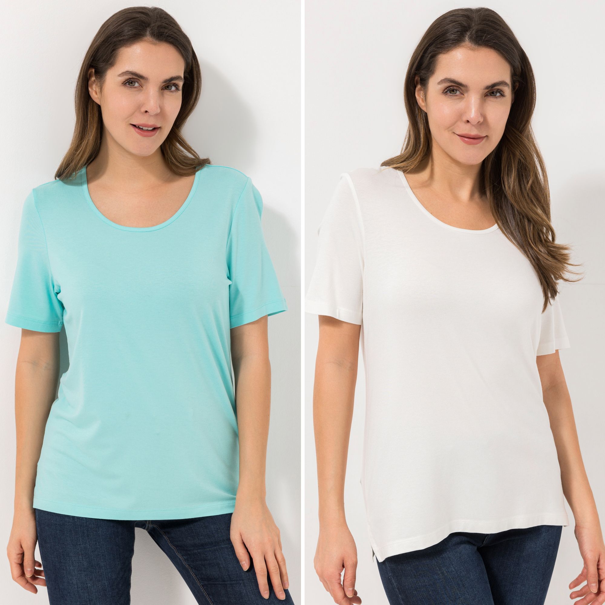 DENIM & CO. 2 Shirts 1/2-Arm Rundhalsausschnitt Seitenschlitze