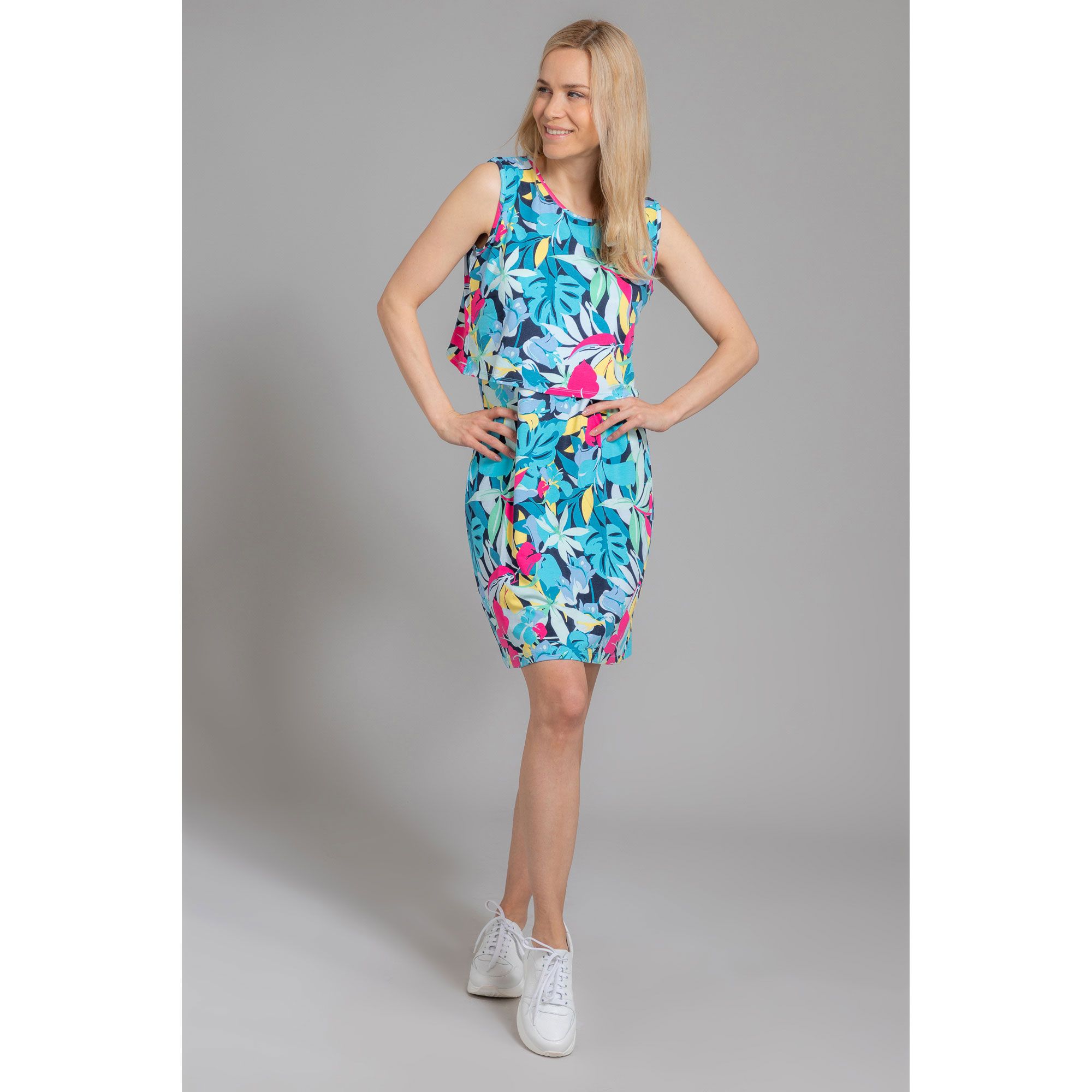 DENIM & CO. Jerseykleid ärmellos Rundhalsausschnitt 2in1-Optik