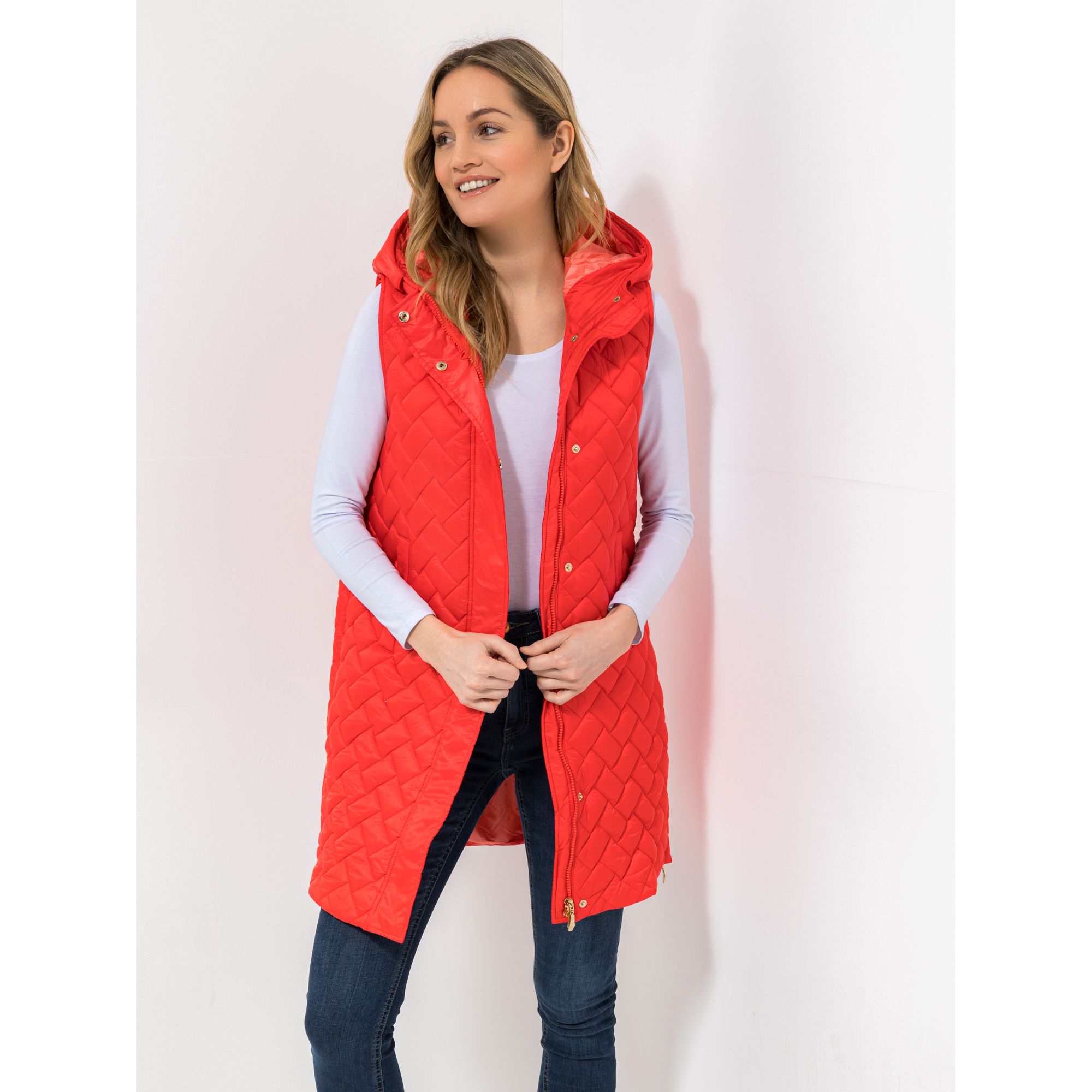 VIA MILANO Steppweste mit Kapuze Eingrifftaschen durchgeknöpft