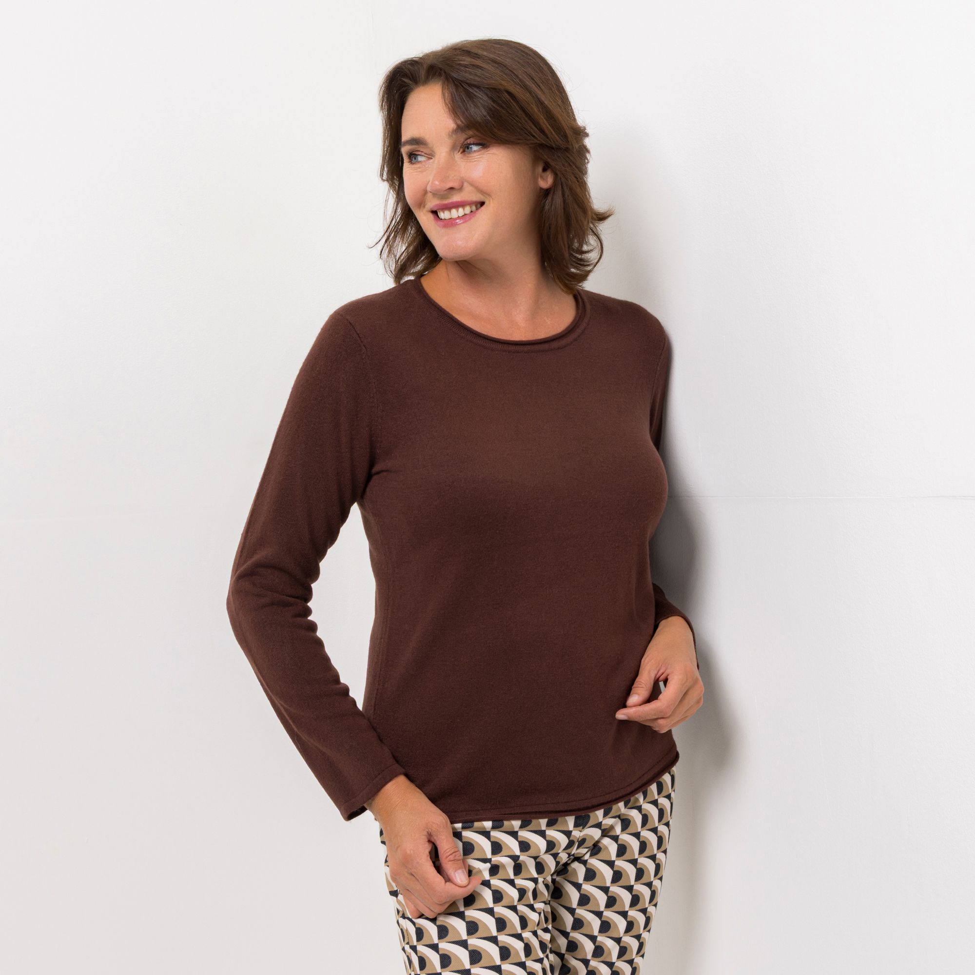 DENIM & CO. Pullover Rollkante Cashmeregriff figurumspielend