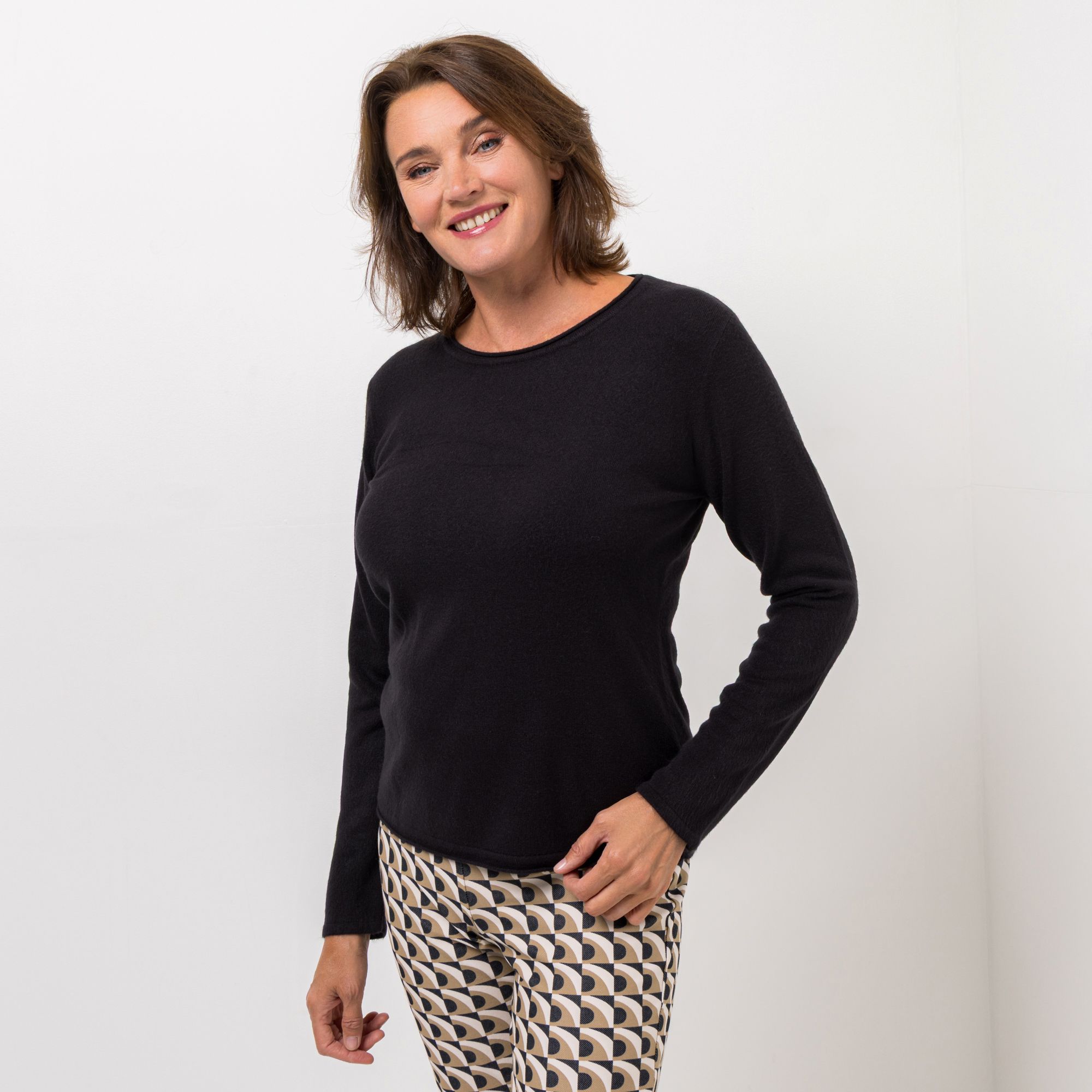 DENIM & CO. Pullover Rollkante Cashmeregriff figurumspielend