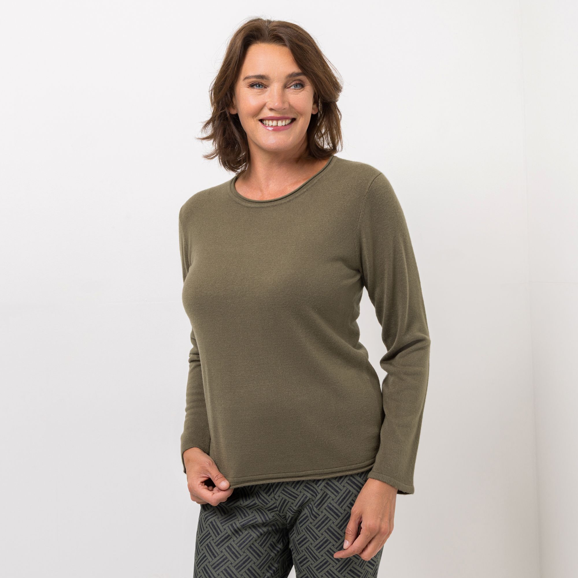 DENIM & CO. Pullover Rollkante Cashmeregriff figurumspielend