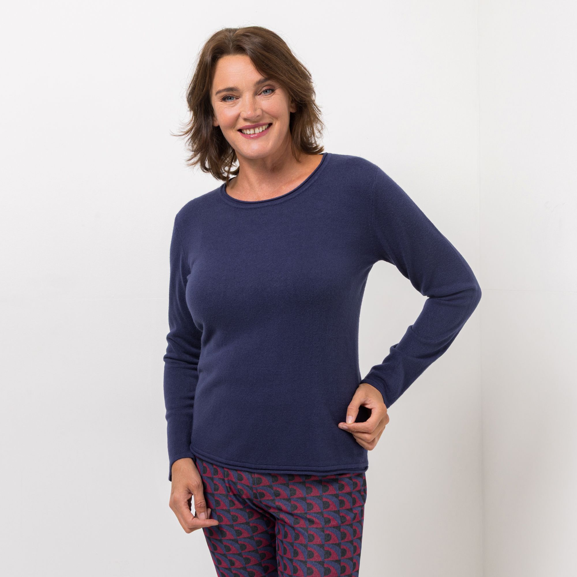 DENIM & CO. Pullover Rollkante Cashmeregriff figurumspielend