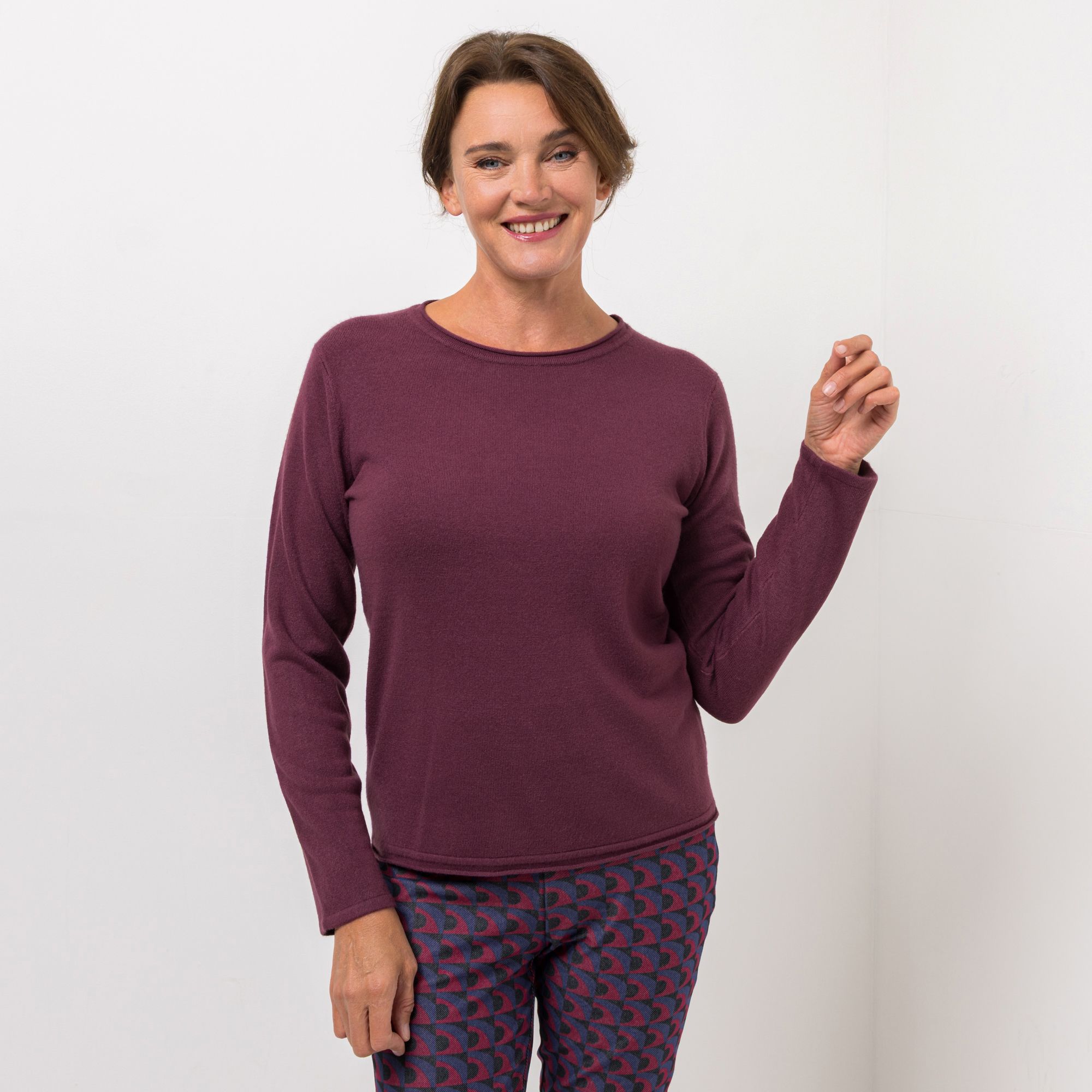 DENIM & CO. Pullover Rollkante Cashmeregriff figurumspielend