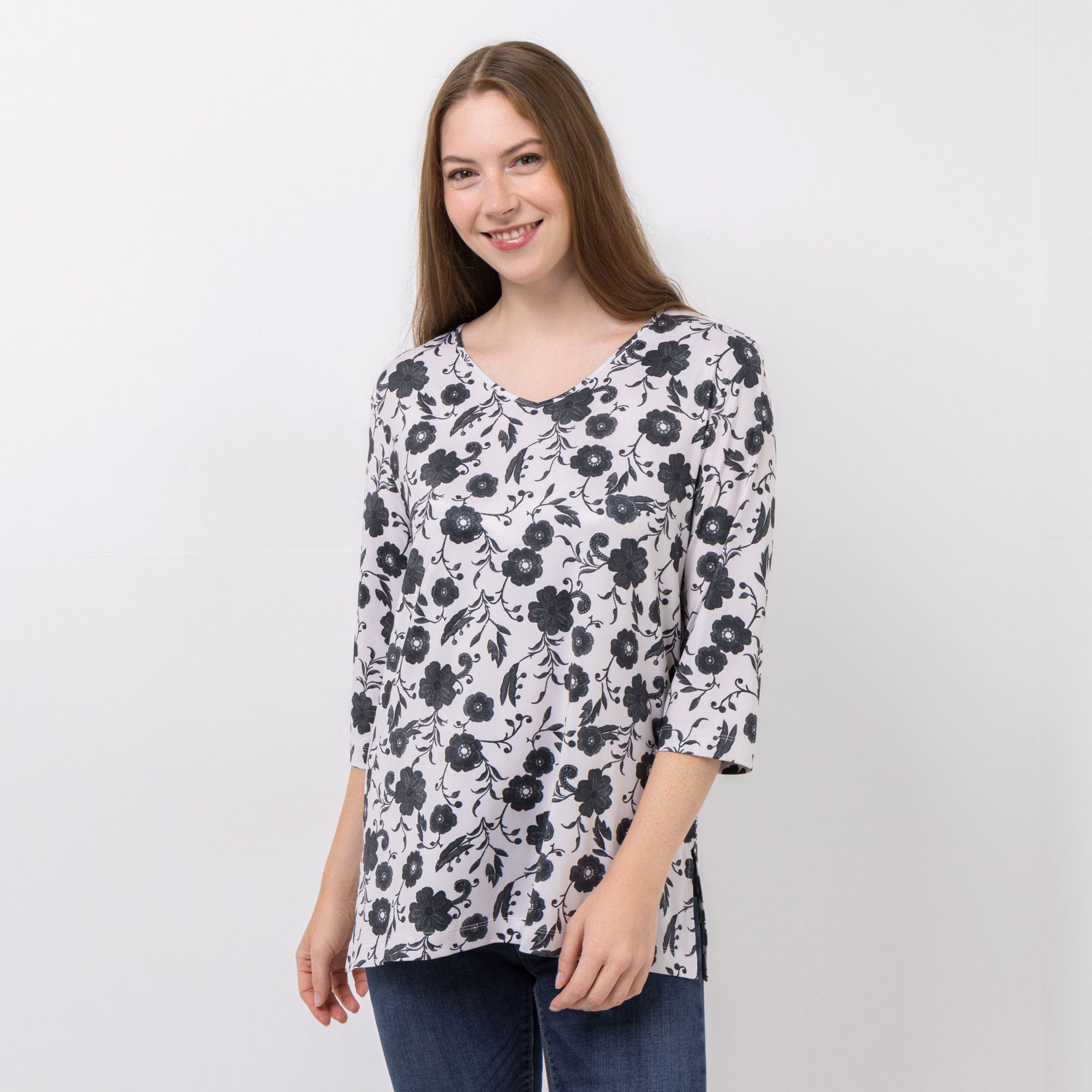 IN-PRINT Shirt 3/4-Arm bedruckt V-Ausschnitt