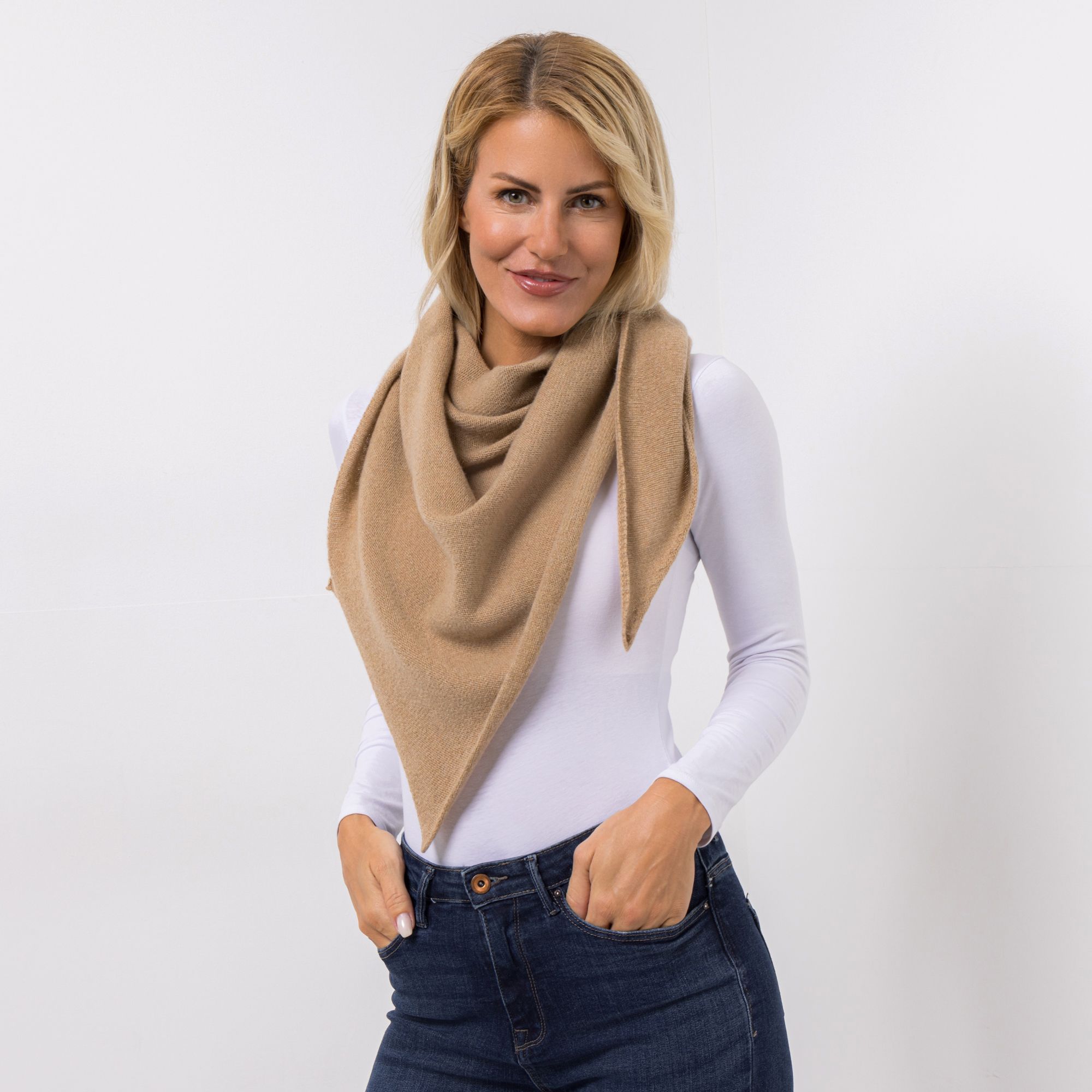 VIA MILANO Dreieckstuch 80x180cm 100% Kaschmir abgerundete Ecken