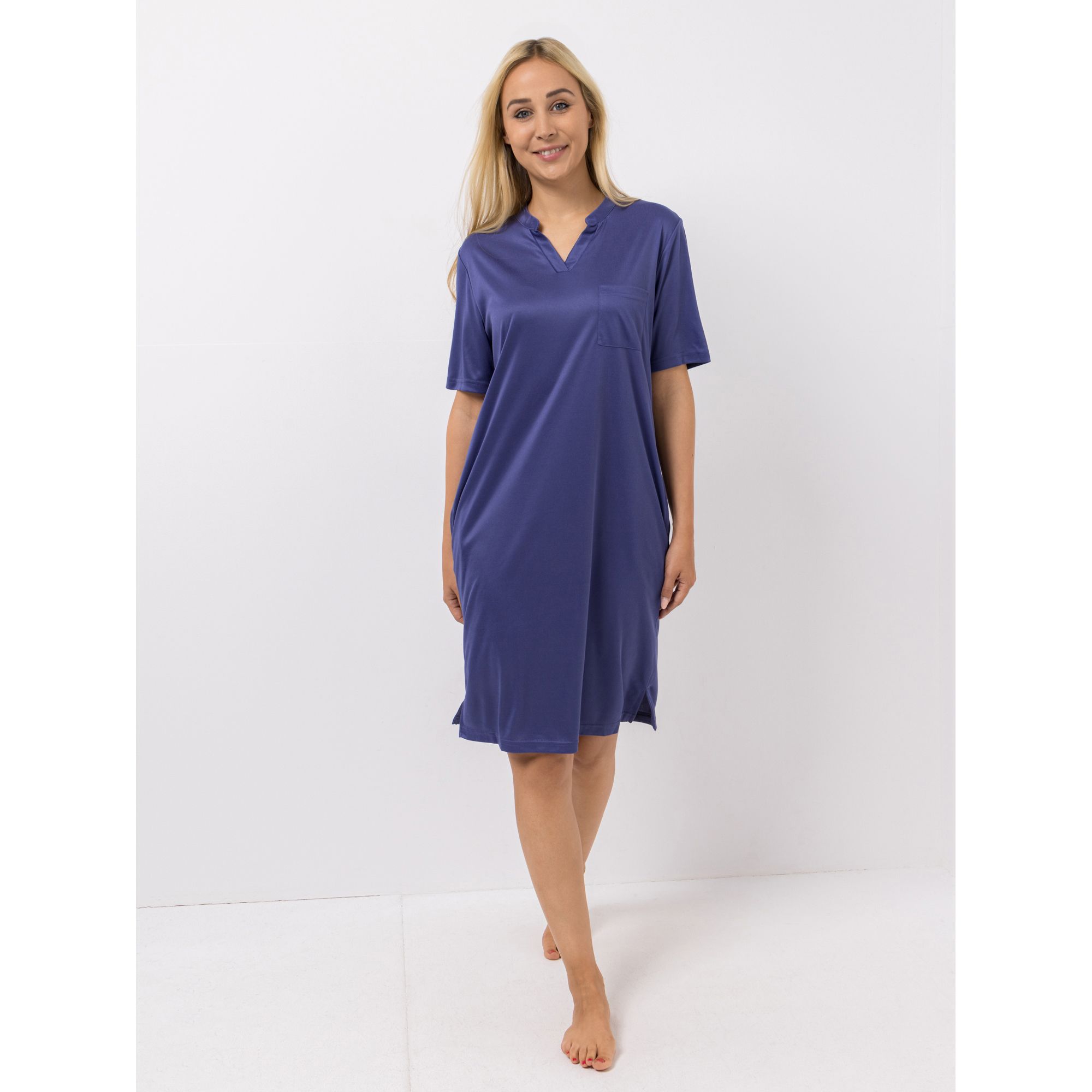 JERYMOOD HOMEWEAR Kleid, 1/2-Arm Mikrofaser Zierausschnitt Brusttasche