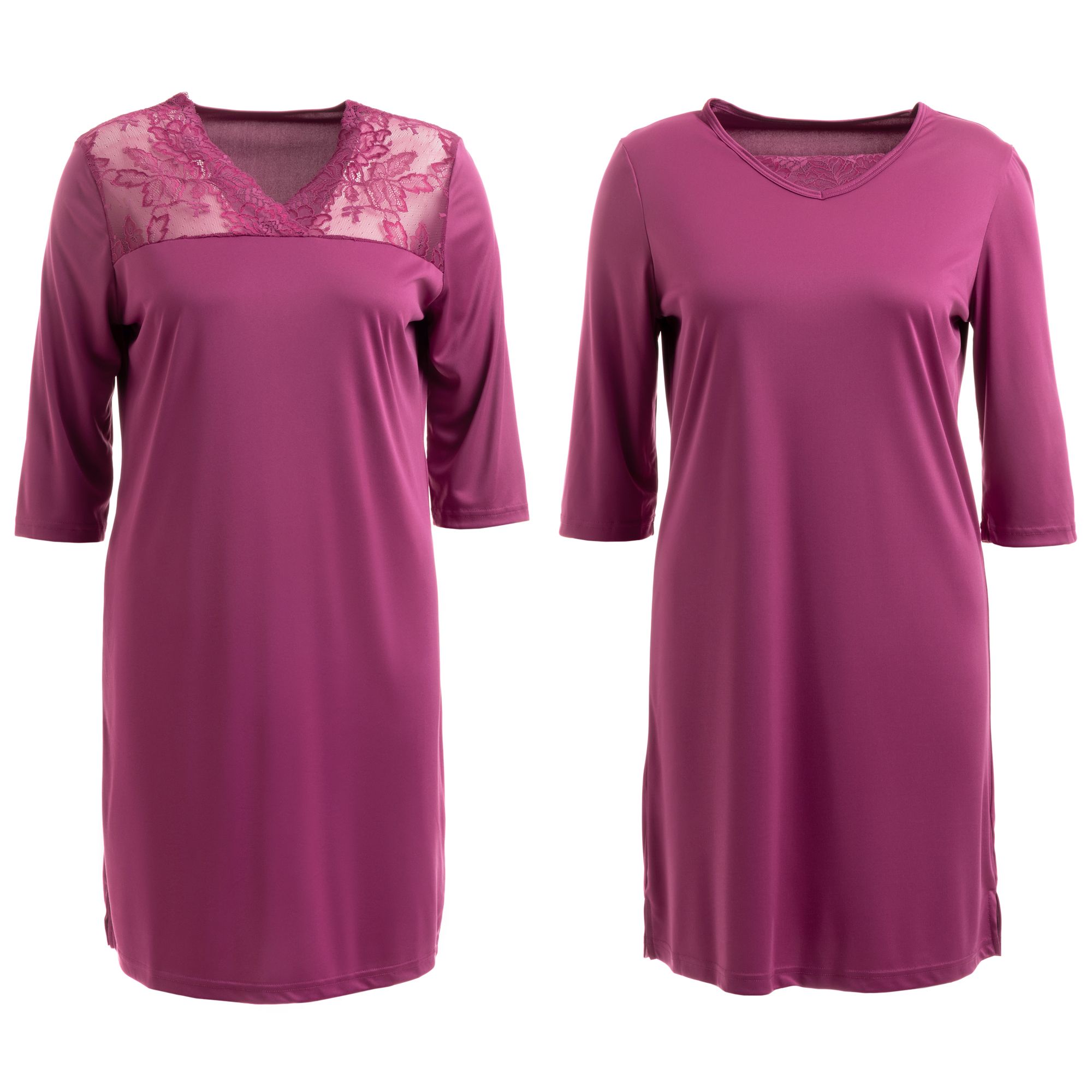 LITTLE ROSE 2 Bigshirts, 3/4-Arm Mikrofaser V-Ausschnitt mit Spitzendetails