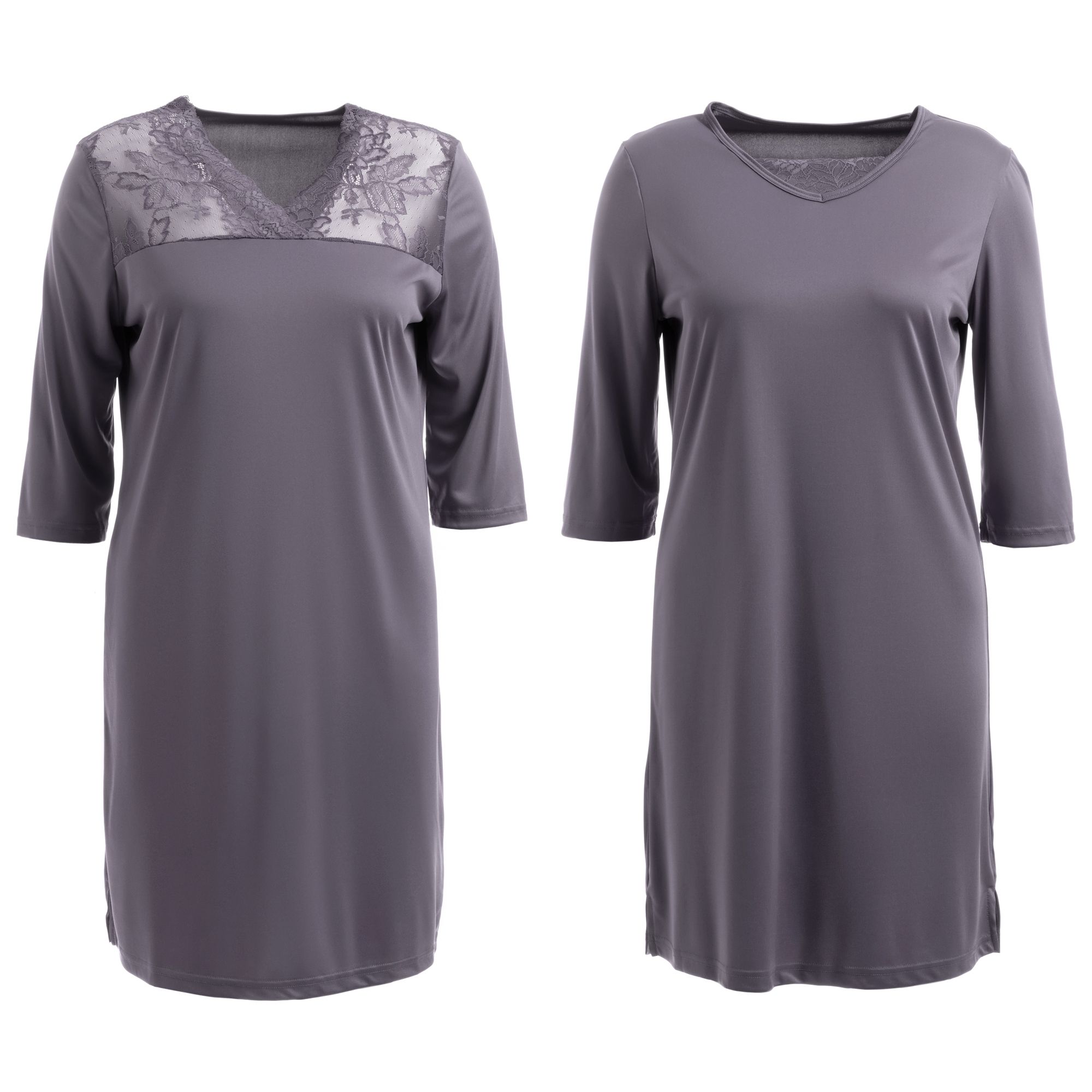 LITTLE ROSE 2 Bigshirts, 3/4-Arm Mikrofaser V-Ausschnitt mit Spitzendetails