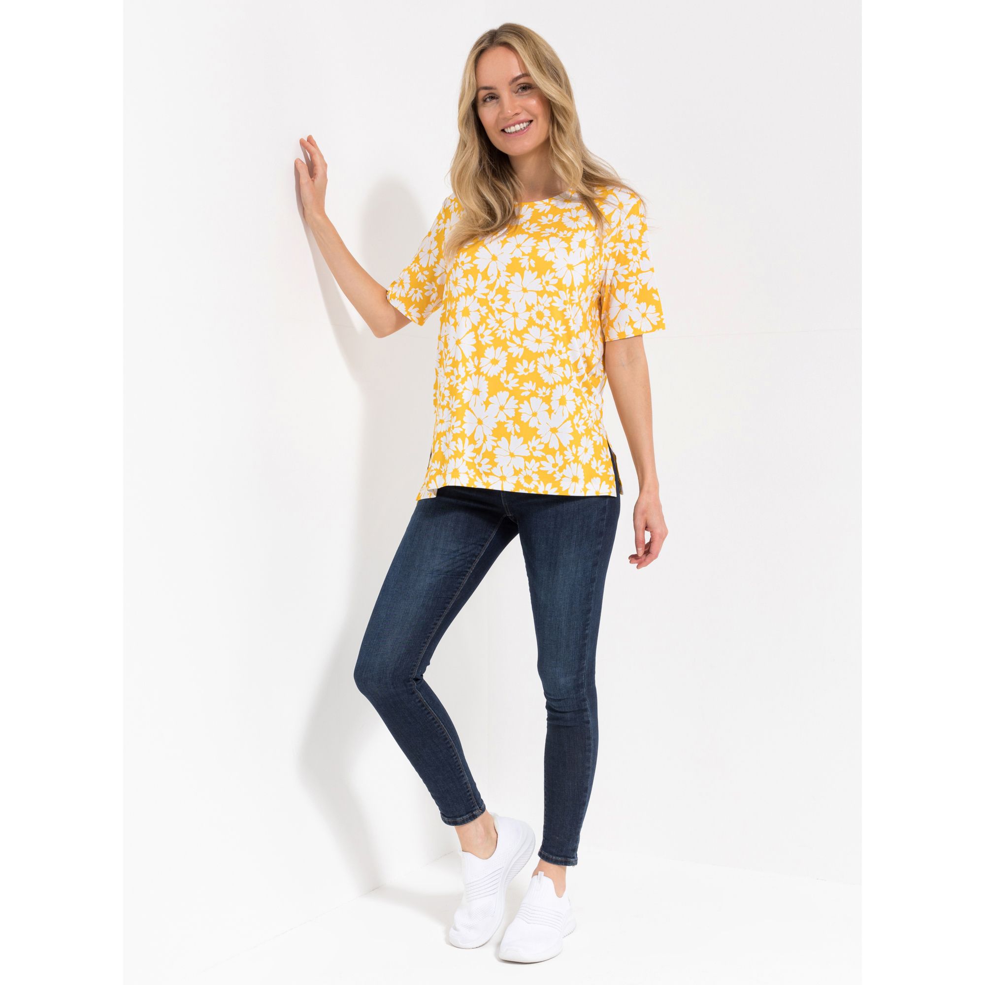 IN-PRINT Shirt, 1/2-Arm Rundhalsausschnitt Seitenschlitz Blumendruck