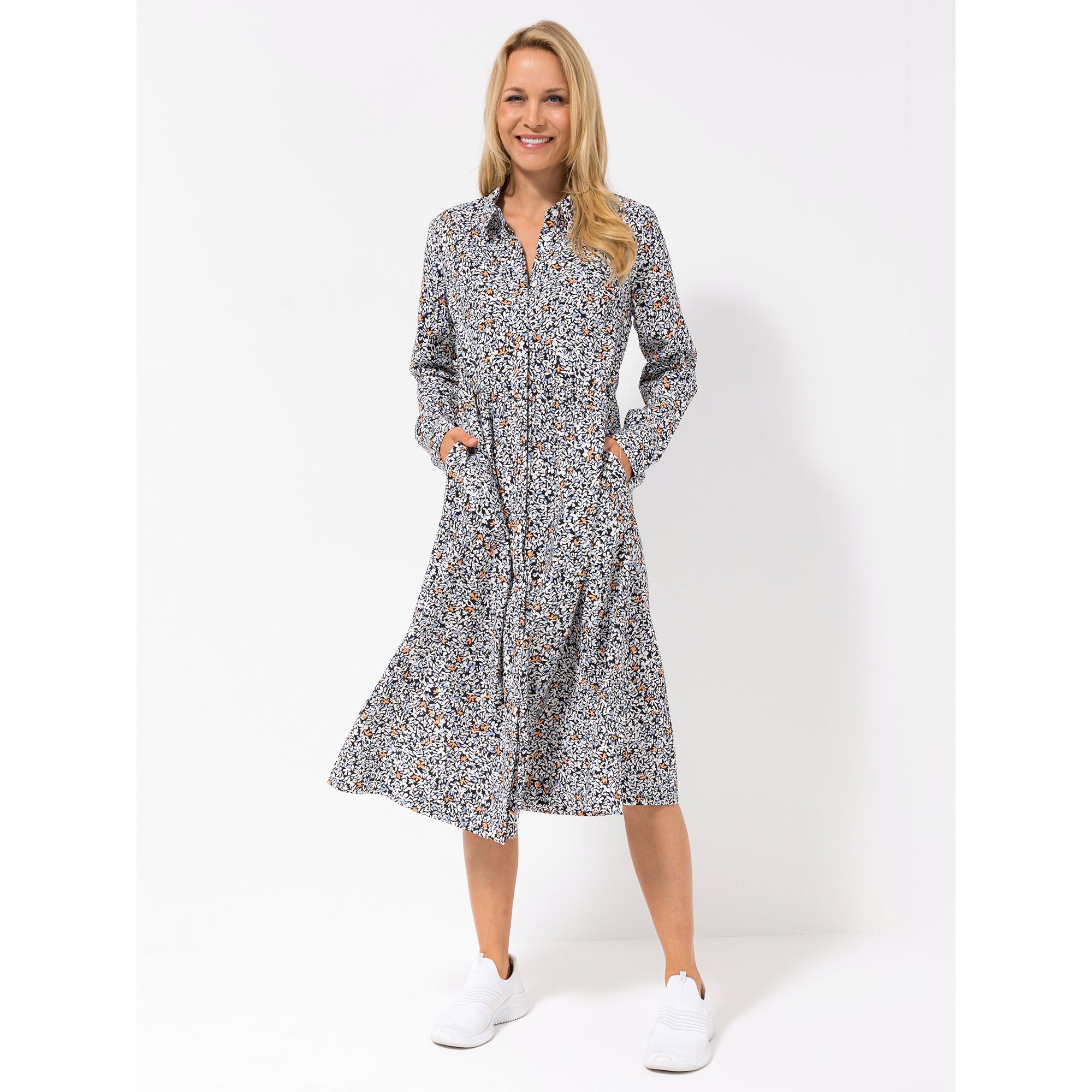 LOVELY SISTERS® Kleid, 1/1-Arm Hemdblusenkragen Knopfleiste Allover Druck