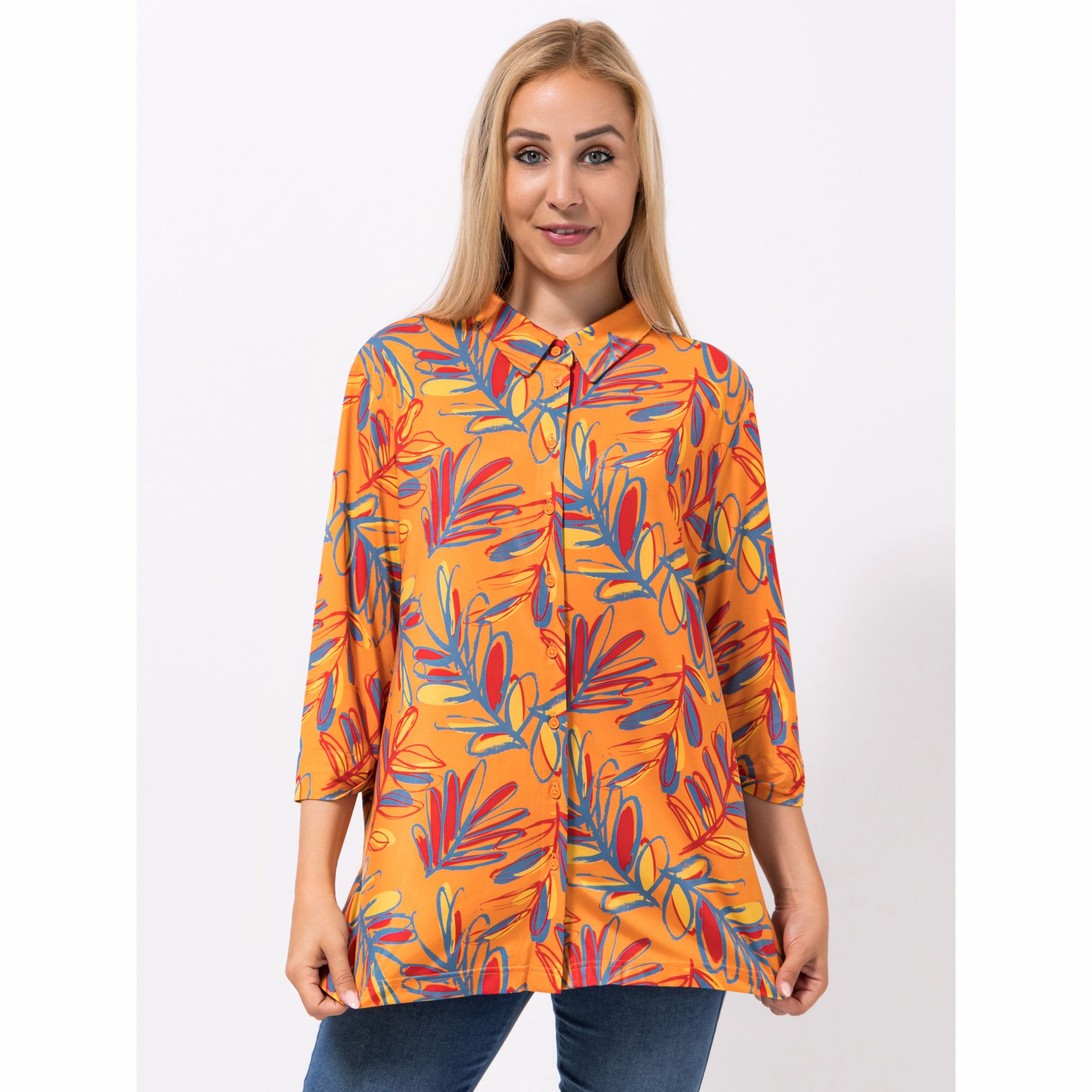 IN-PRINT Bluse, 3/4-Arm Hemdkragen geknöpft leger-weit