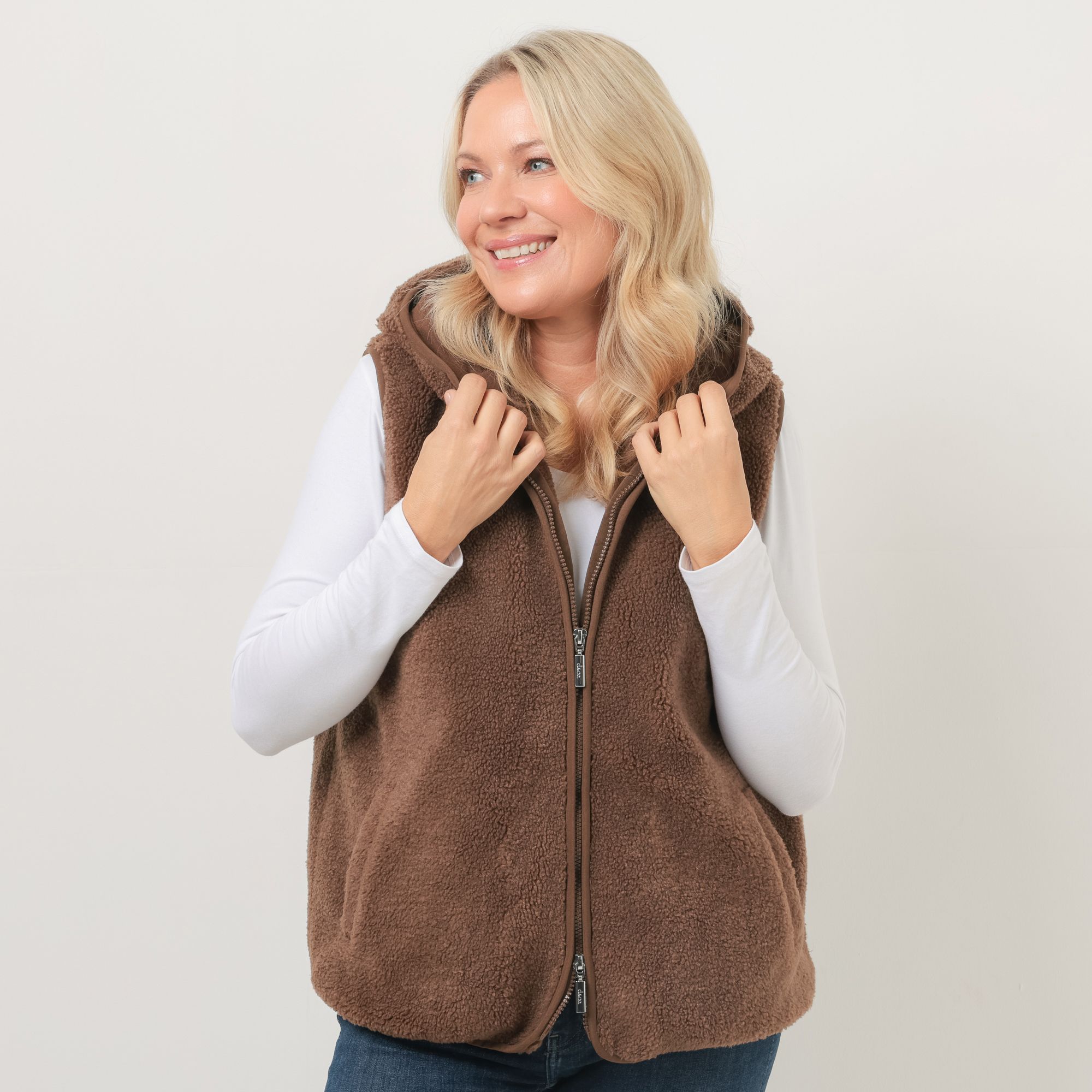 DENIM & CO. Weste Teddy-Optik Kapuze 2-Wege-Reißverschluss