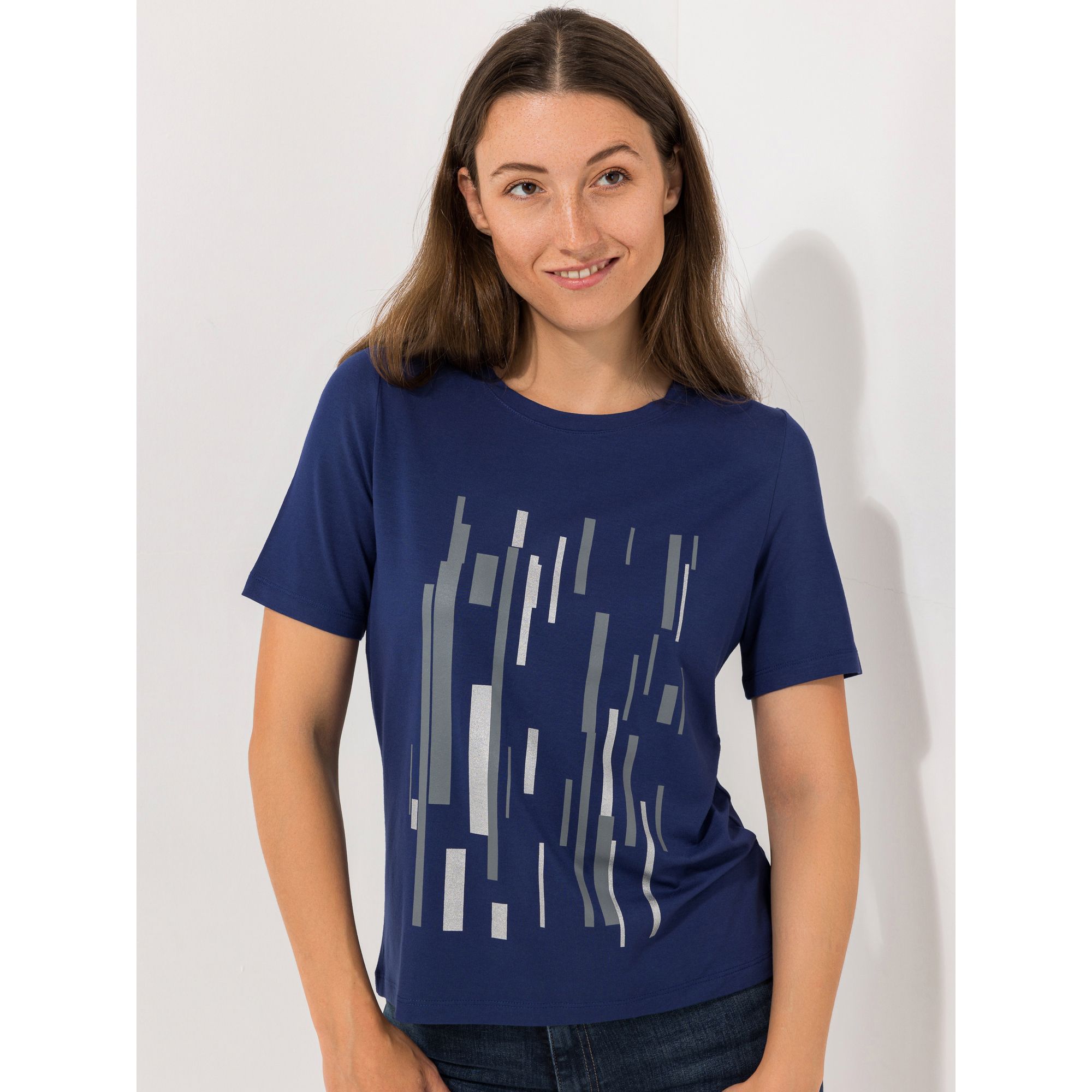 DENIM & CO. Shirt, 1/2-Arm Rundhalsausschnitt Platzierter Druck mit ECOVERO Viskose