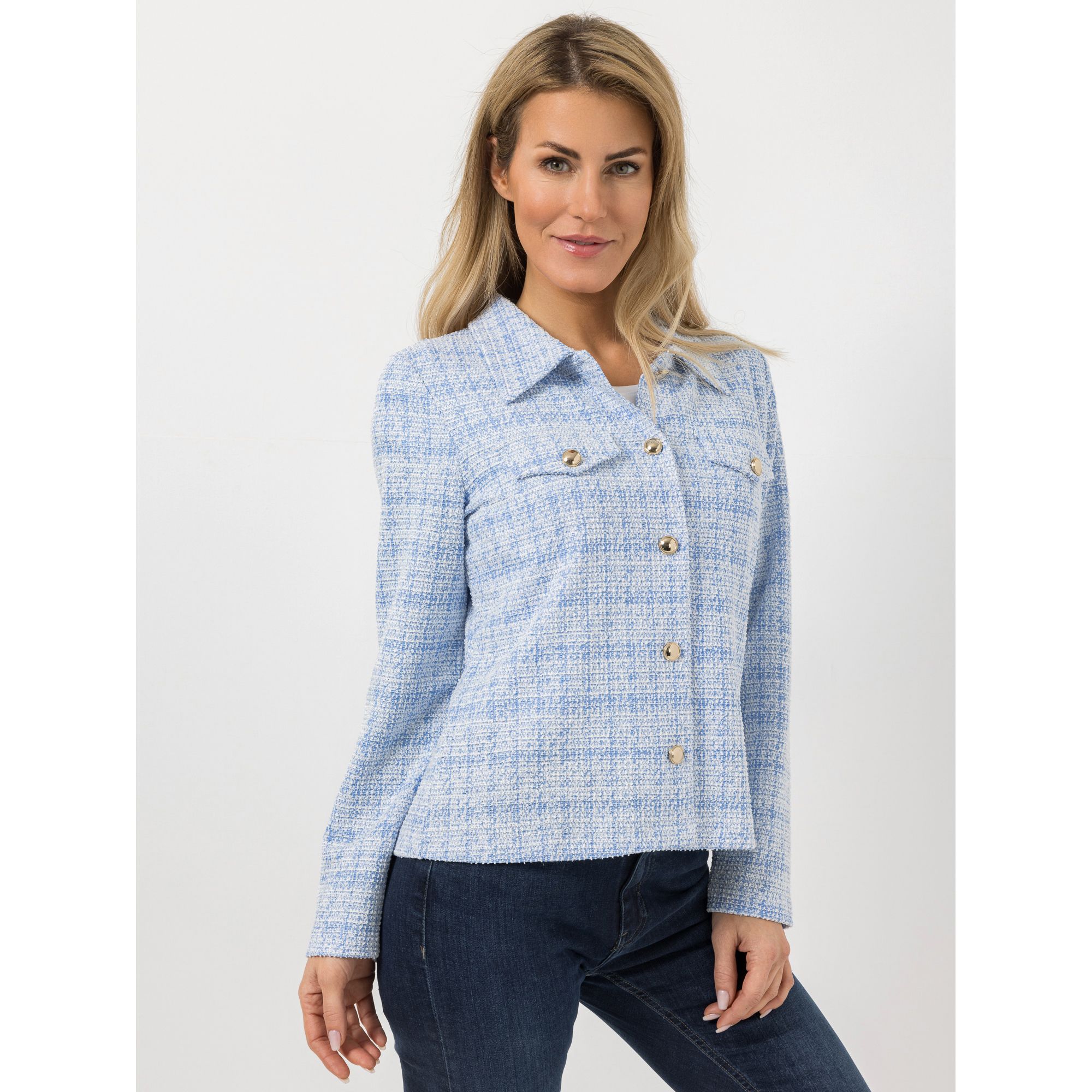 VIA MILANO Strickblazer, 1/1-Arm Polokragen Glanzgarn-Details ungefüttert