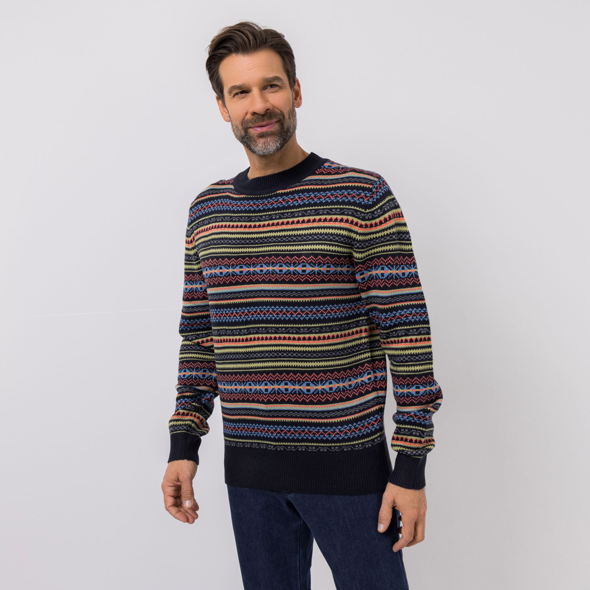 CASHMASOFT Herren Pullover Rundhalsausschnitt Cashmeregriff Jacquard