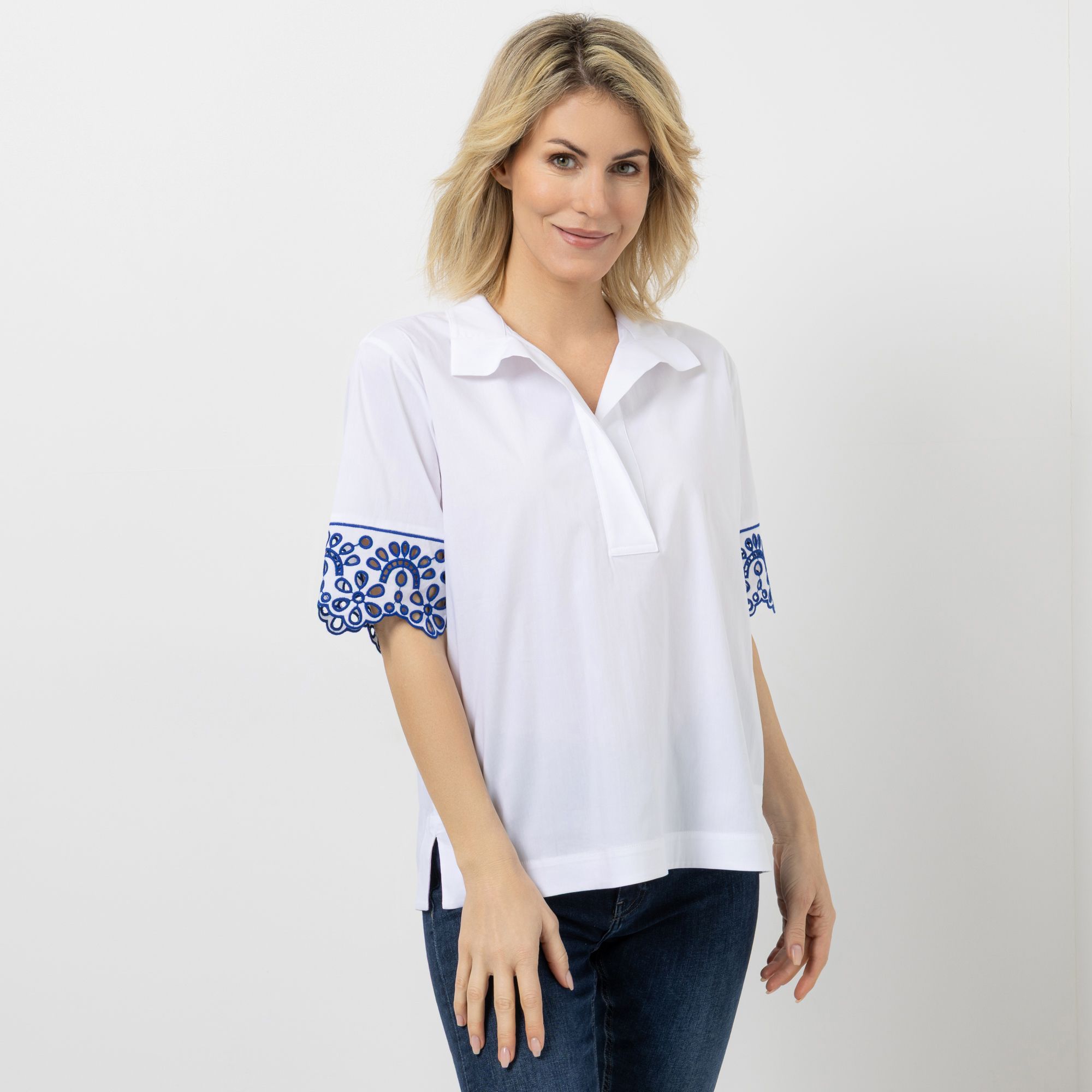 AMINATI® Bluse, 1/2-Arm Zierkragen Seitenschlitze Lochstickerei