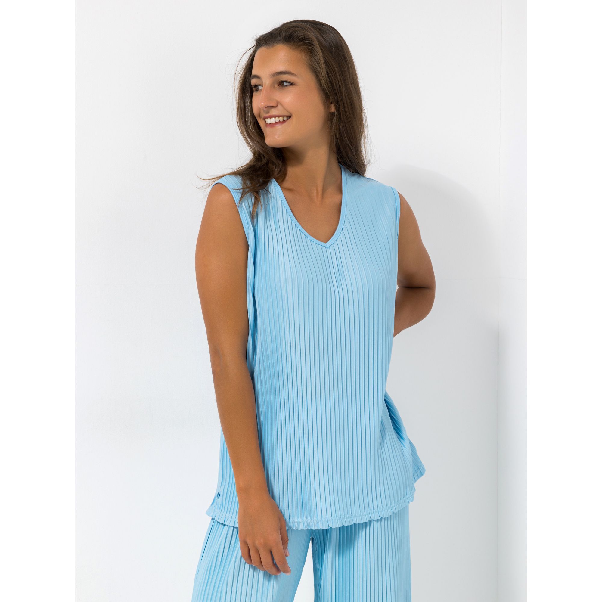 JERYMOOD HOMEWEAR Top, ohne Arm Mikrofaser V-Ausschnitt Plissee-Optik