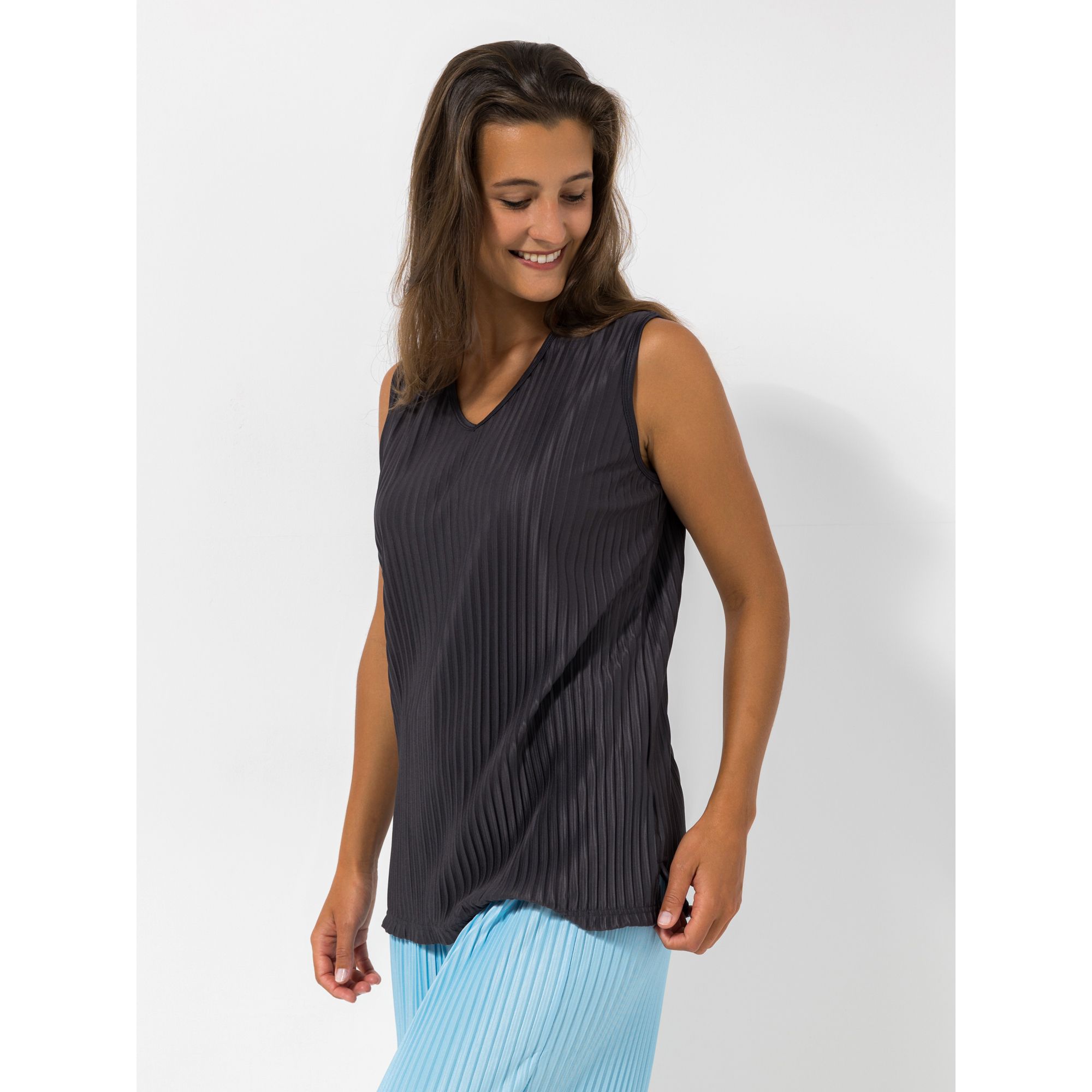 JERYMOOD HOMEWEAR Top, ohne Arm Mikrofaser V-Ausschnitt Plissee-Optik