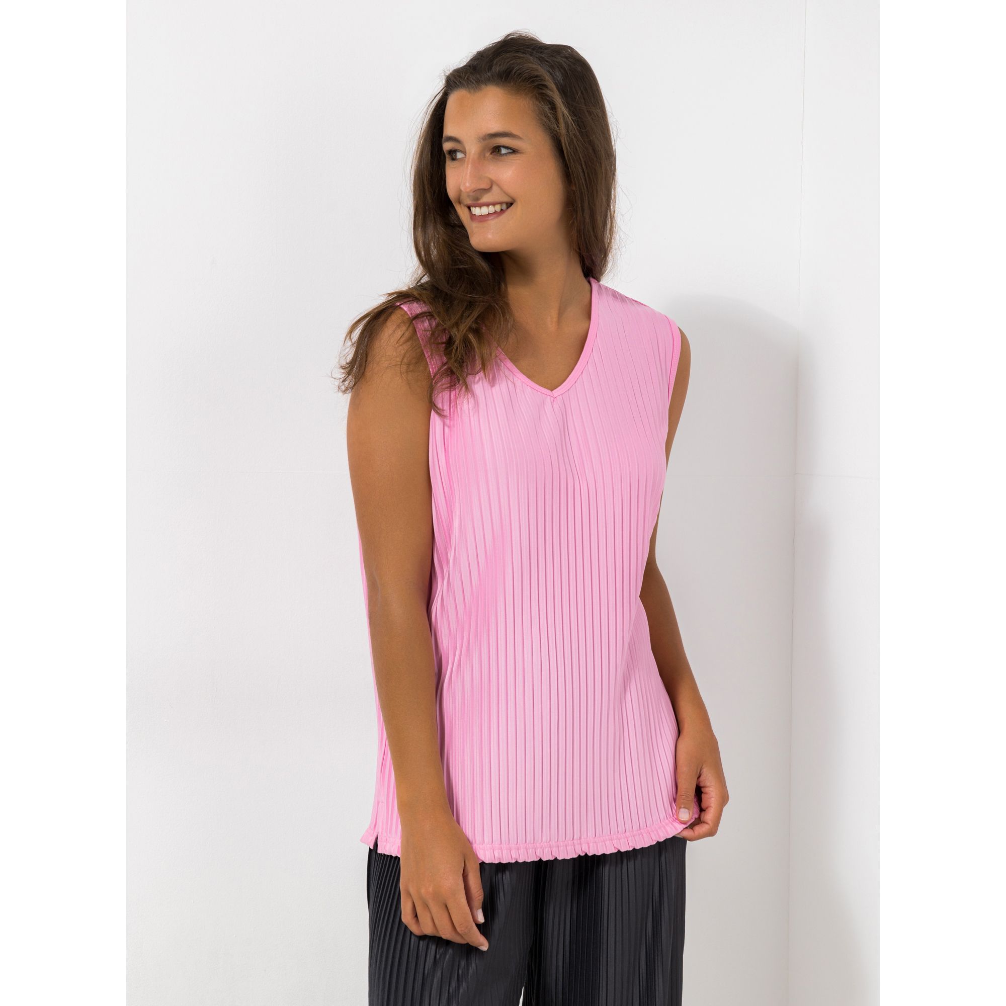 JERYMOOD HOMEWEAR Top, ohne Arm Mikrofaser V-Ausschnitt Plissee-Optik