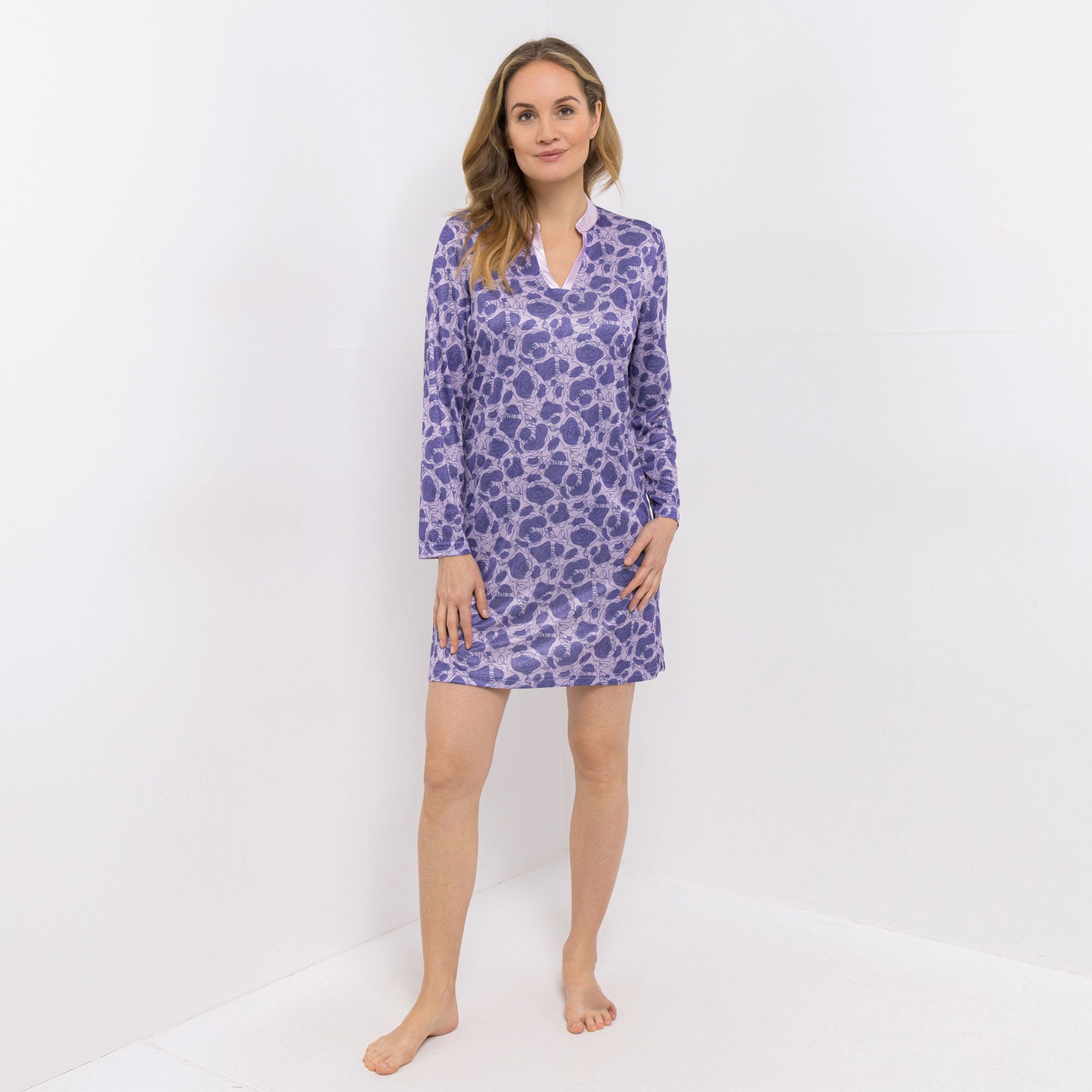 LITTLE ROSE Big Shirt, 1/1-Länge Mikrofaser Satin-Details Seitenschlitze