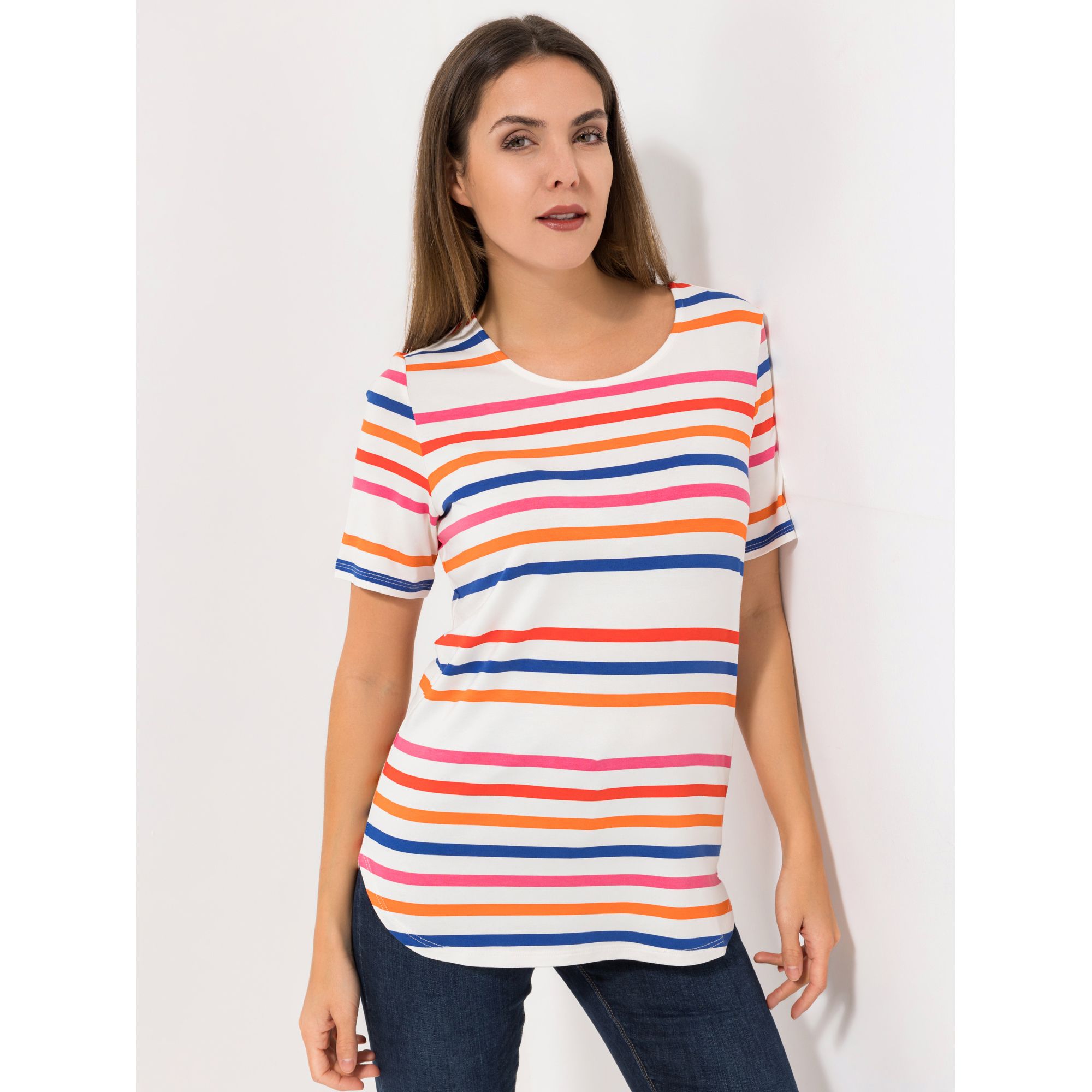 DENIM & CO. Shirt, 1/2-Arm Rundhalsausschnitt Streifendruck mit ECOVERO Viskose