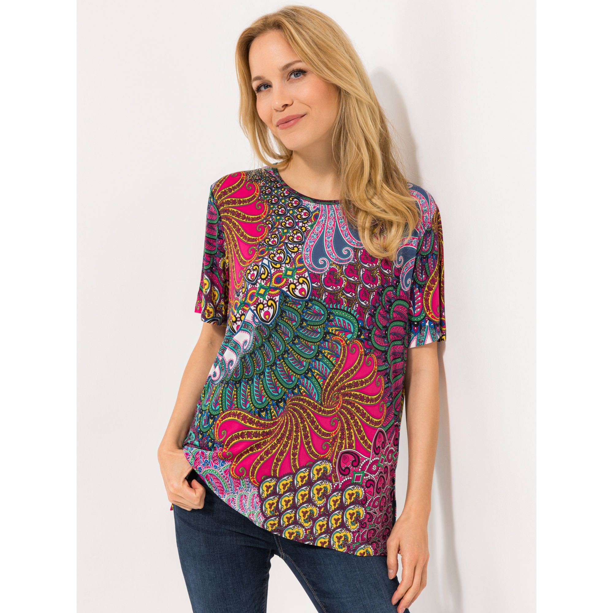 IN-PRINT Shirt 1/2-Arm Rundhalsausschnitt Seitenschlitze