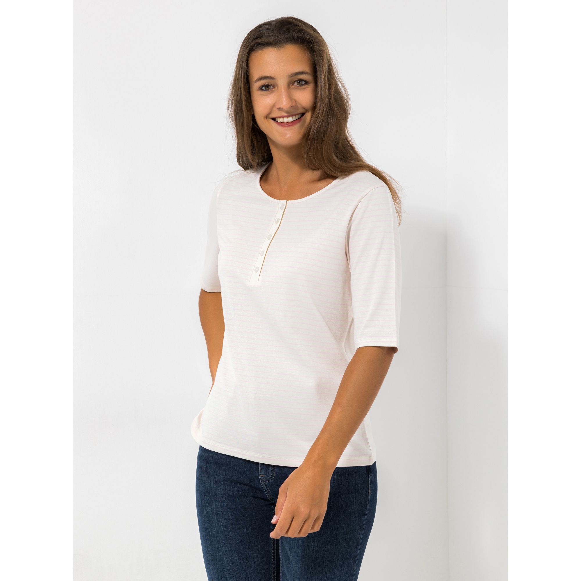 DENIM & CO. Shirt, 1/2- Arm Rundhalsausschnitt Knopfleiste figurumspielend