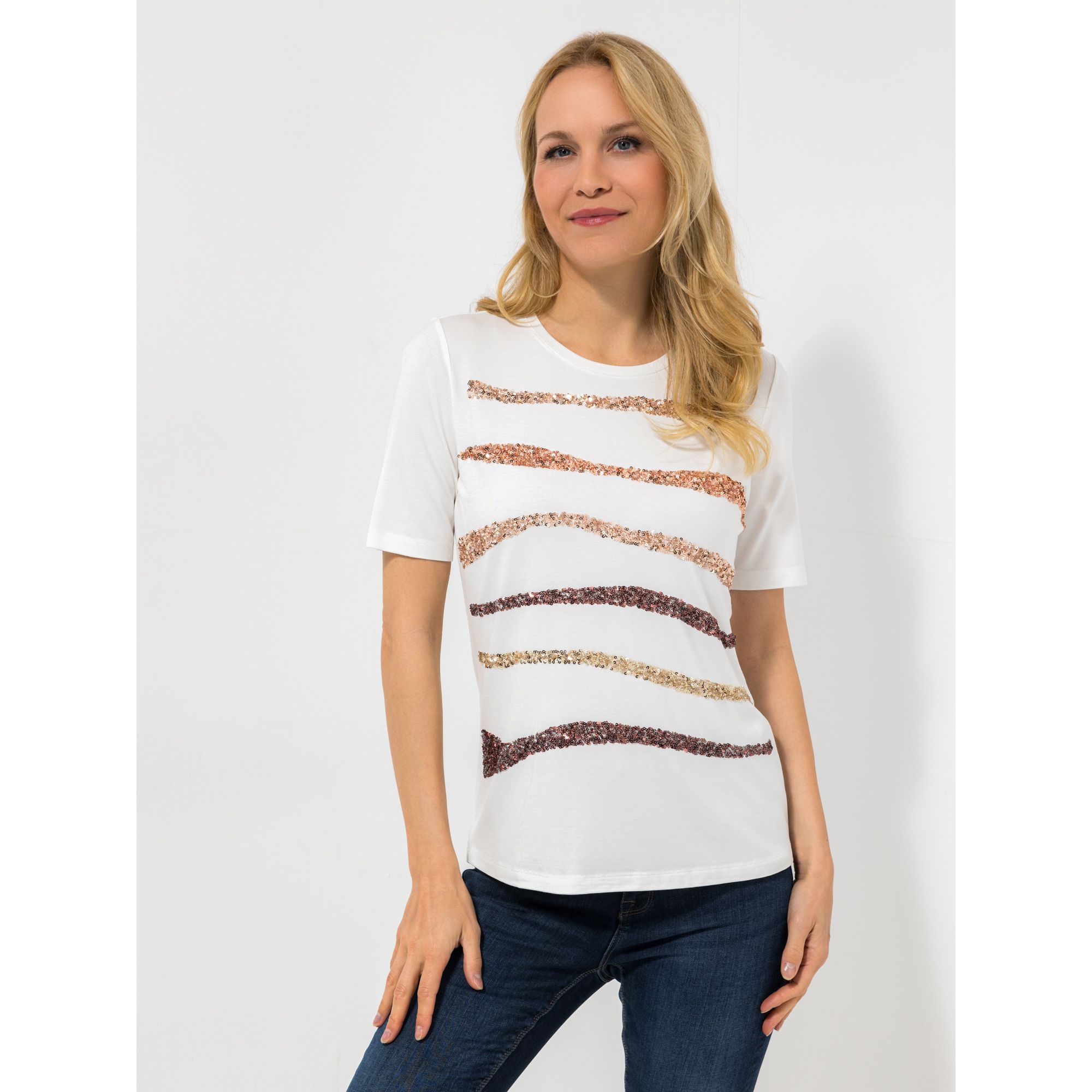 VIA MILANO Shirt, 1/2-Arm Rundhalsausschnitt Glitzerdetails mit ECOVERO Viskose