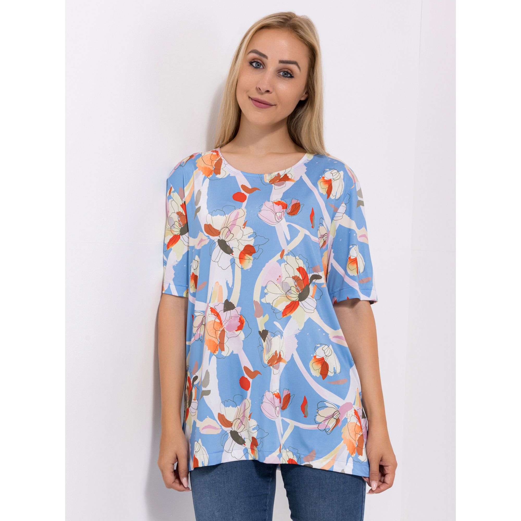 IN-PRINT Shirt, 1/2-Arm Rundhalsausschnitt Seitenschlitze leger-weit