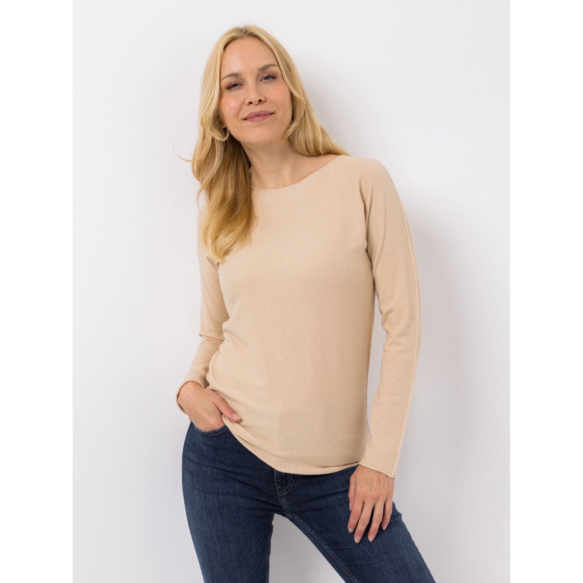 VIA MILANO Pullover, 1/1-Arm Rundhalsausschnitt überschnittener Arm figurumspielend