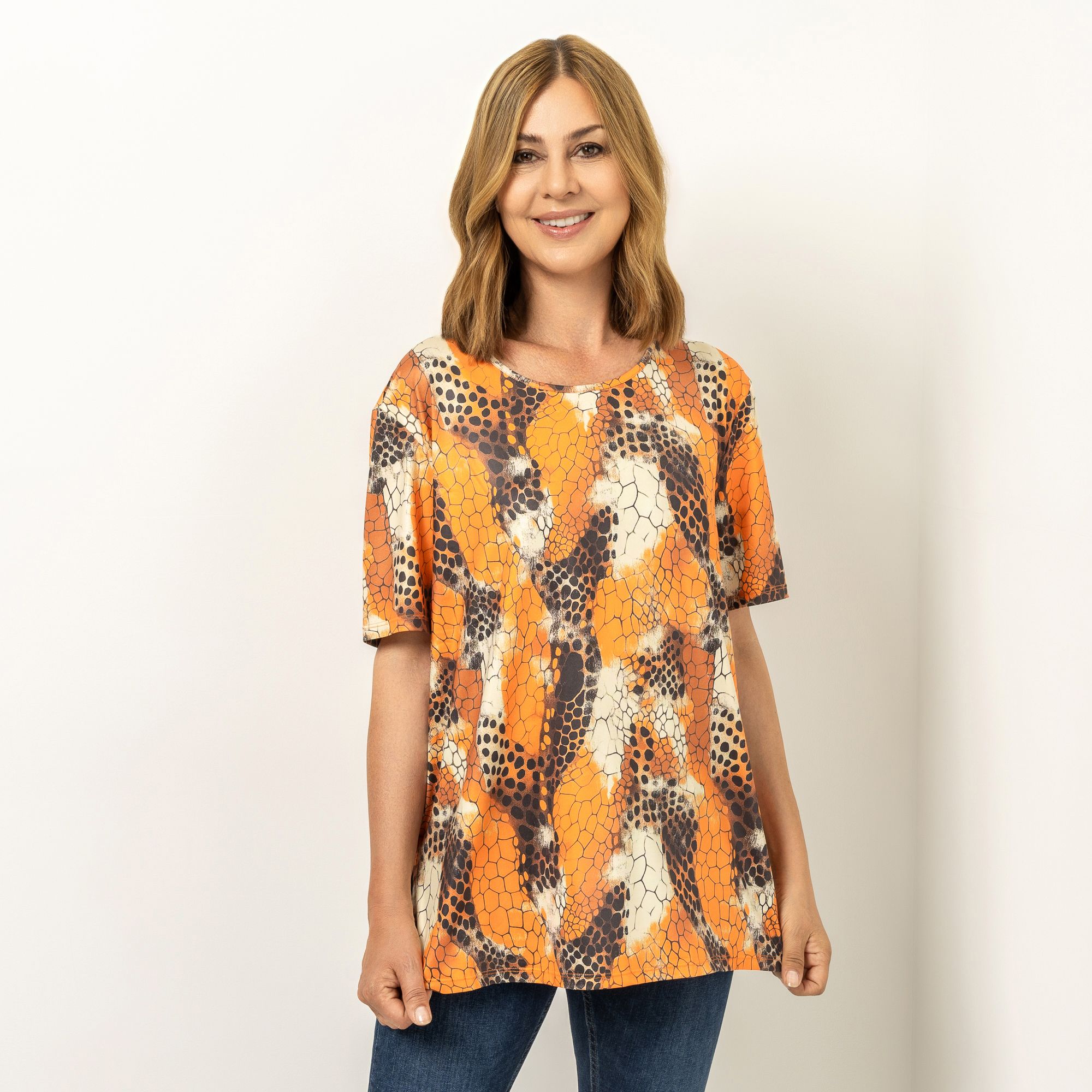 IN-PRINT Shirt, 1/2-Arm Rundhalsausschnitt Seitenschlitze bedruckt