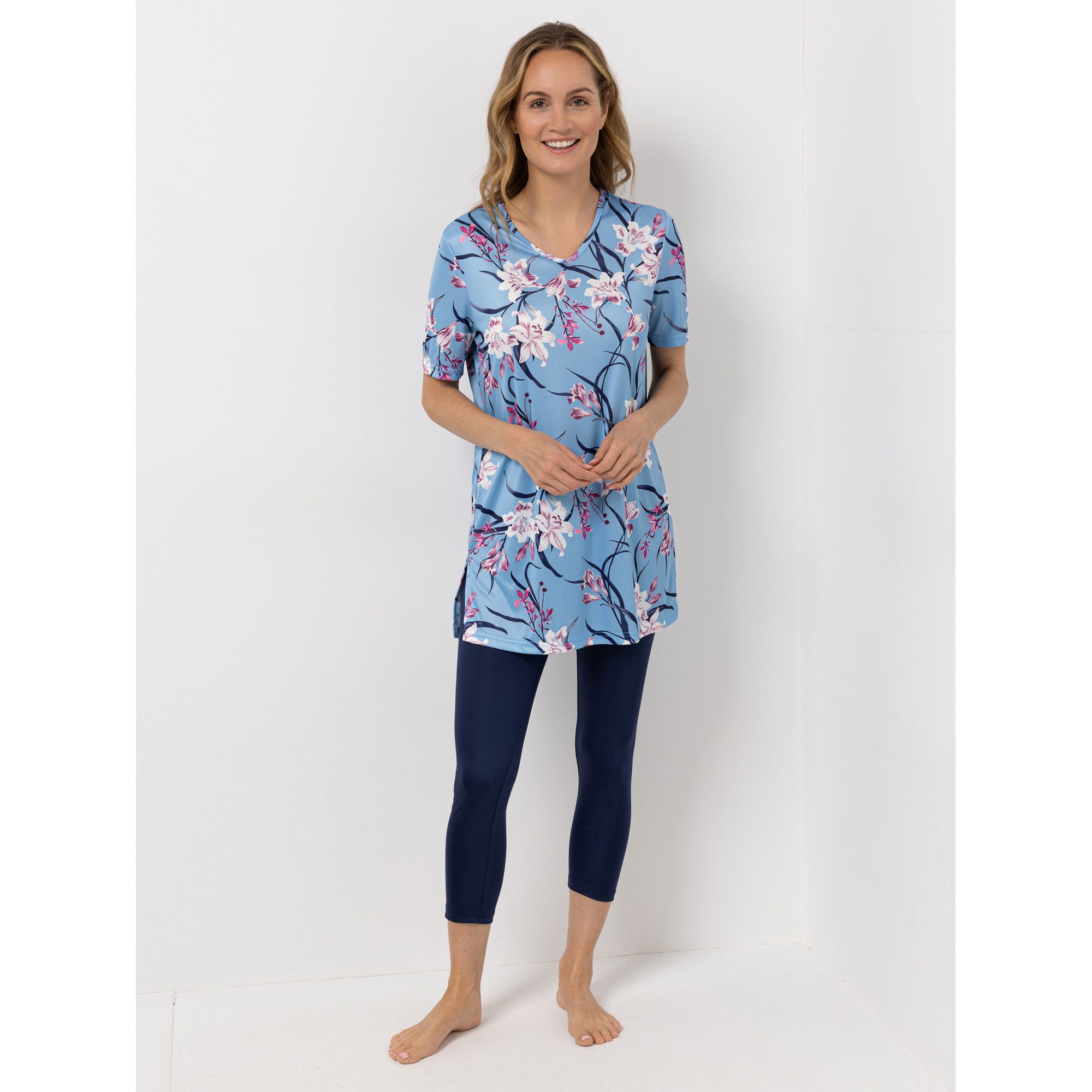  LITTLE ROSE Pyjama-Set Mikrofaser Longshirt, 1/2-Arm Leggings, 7/8-Länge