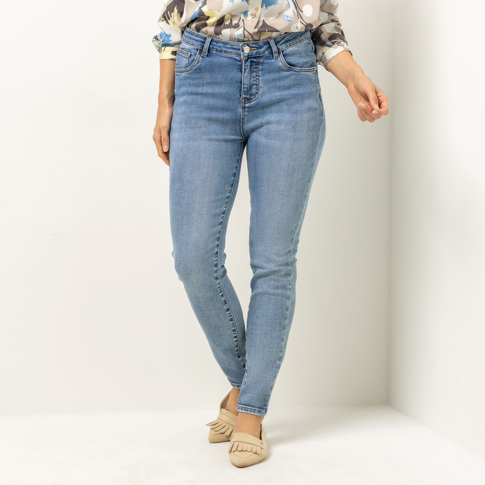 VIA MILANO Jeans, knöchellang 5-Pocket-Style VA-Strasslogo schmale Passform