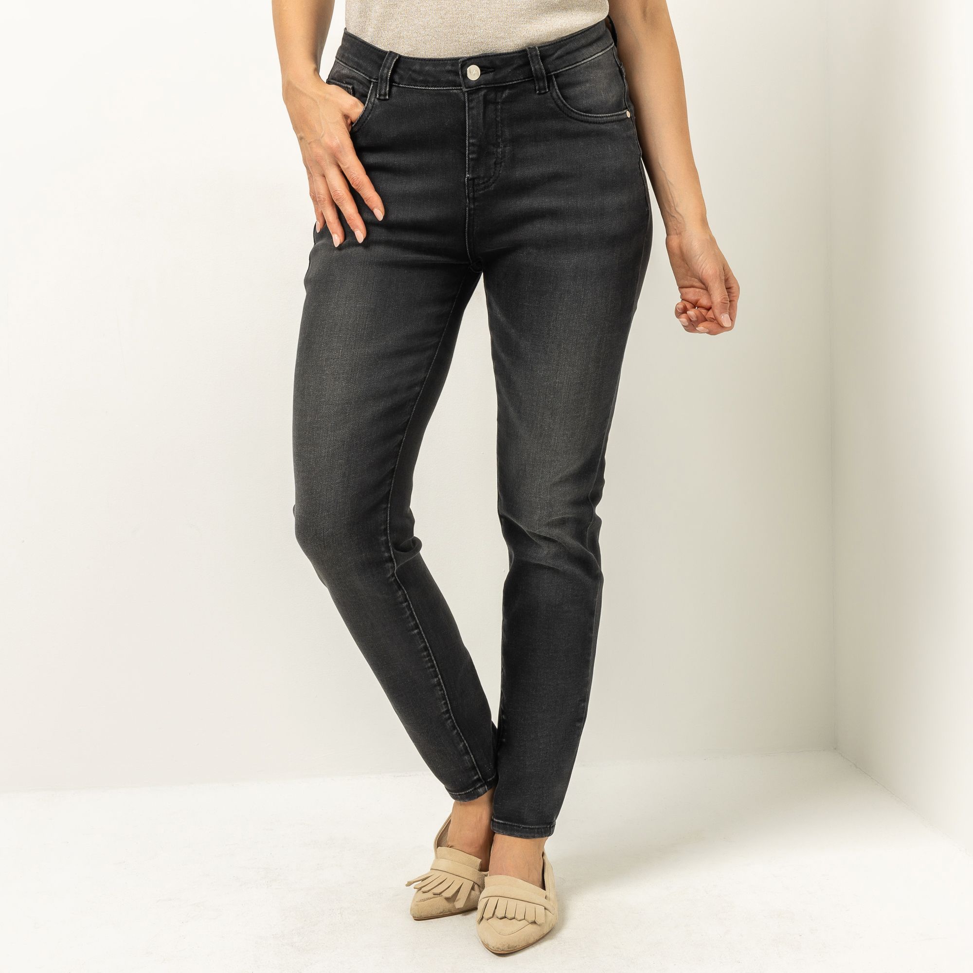 VIA MILANO Jeans, knöchellang 5-Pocket-Style VA-Strasslogo schmale Passform