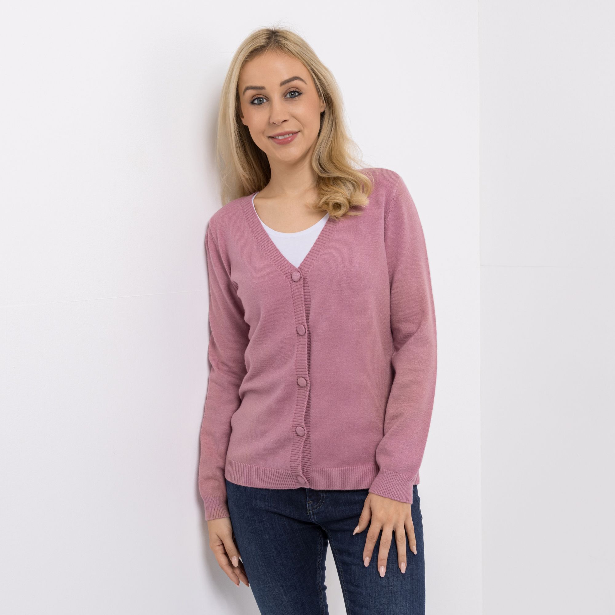 VIA MILANO Strickjacke, 1/1-Arm V-Ausschnitt Knopfleiste figurumspielend