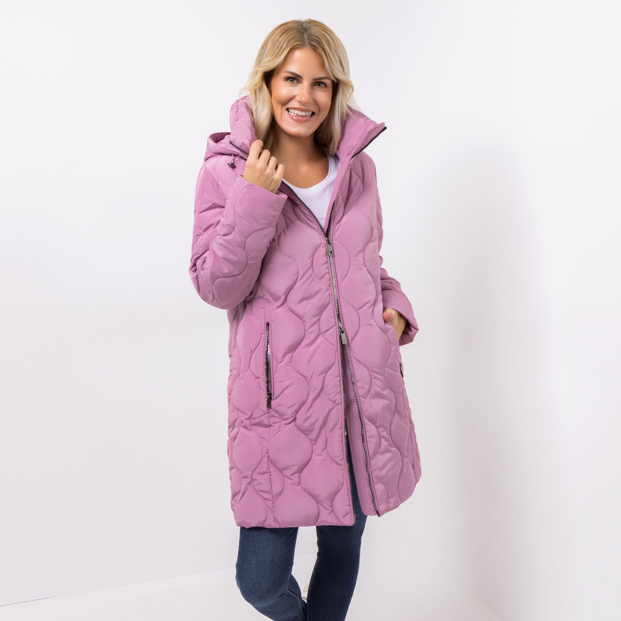 CENTIGRADE Steppmantel hoher Zierstehkragen 2-Wege-Reißverschluss Wellensteppung